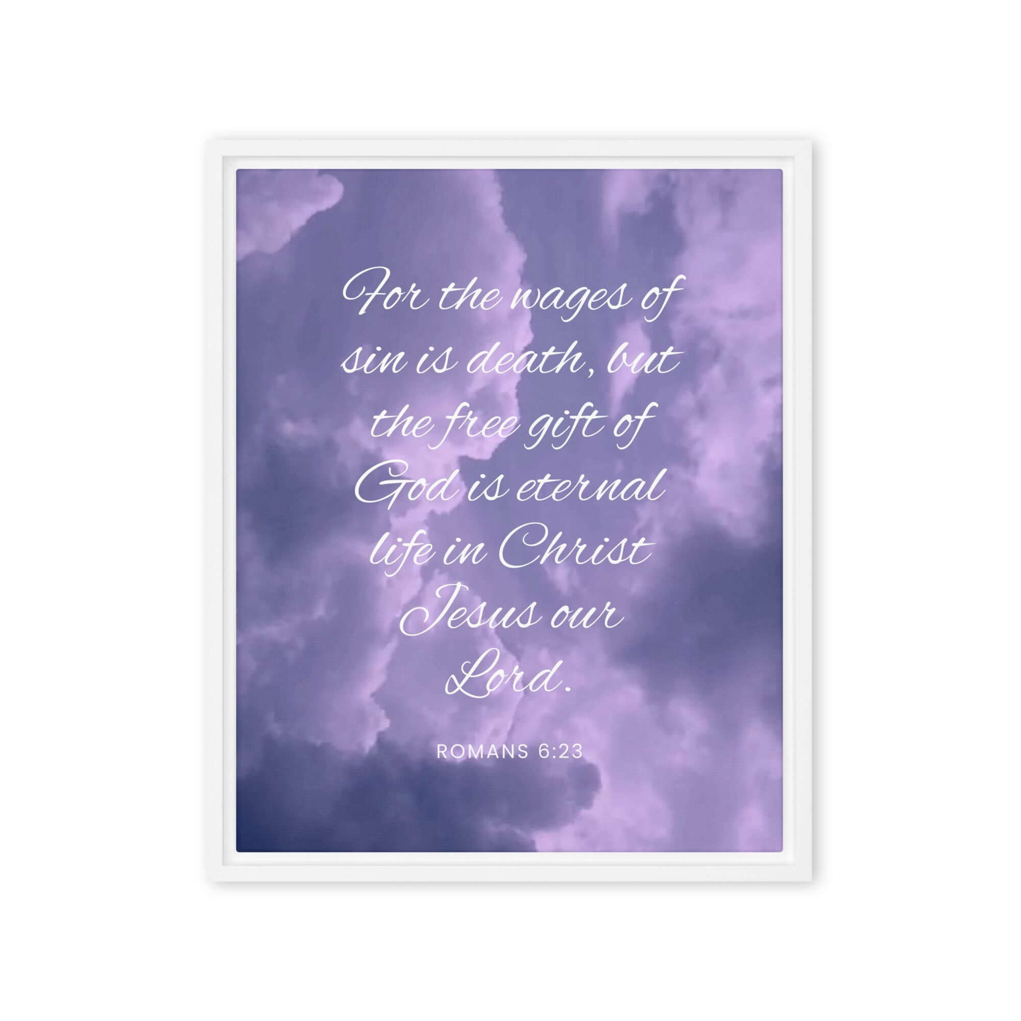 Romans 6:23 Bible Verse, free gift Framed Canvas Print Wall Art White 16″×20″