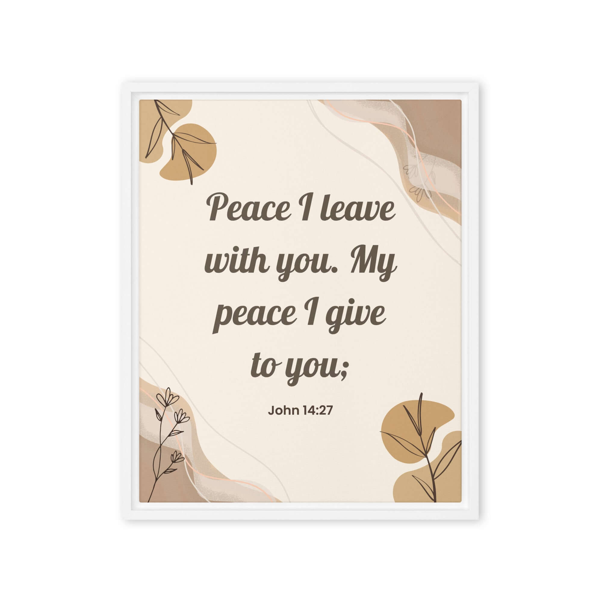 John 14:27 Bible Verse, Peace I Framed Canvas Print Wall Art White 16″×20″