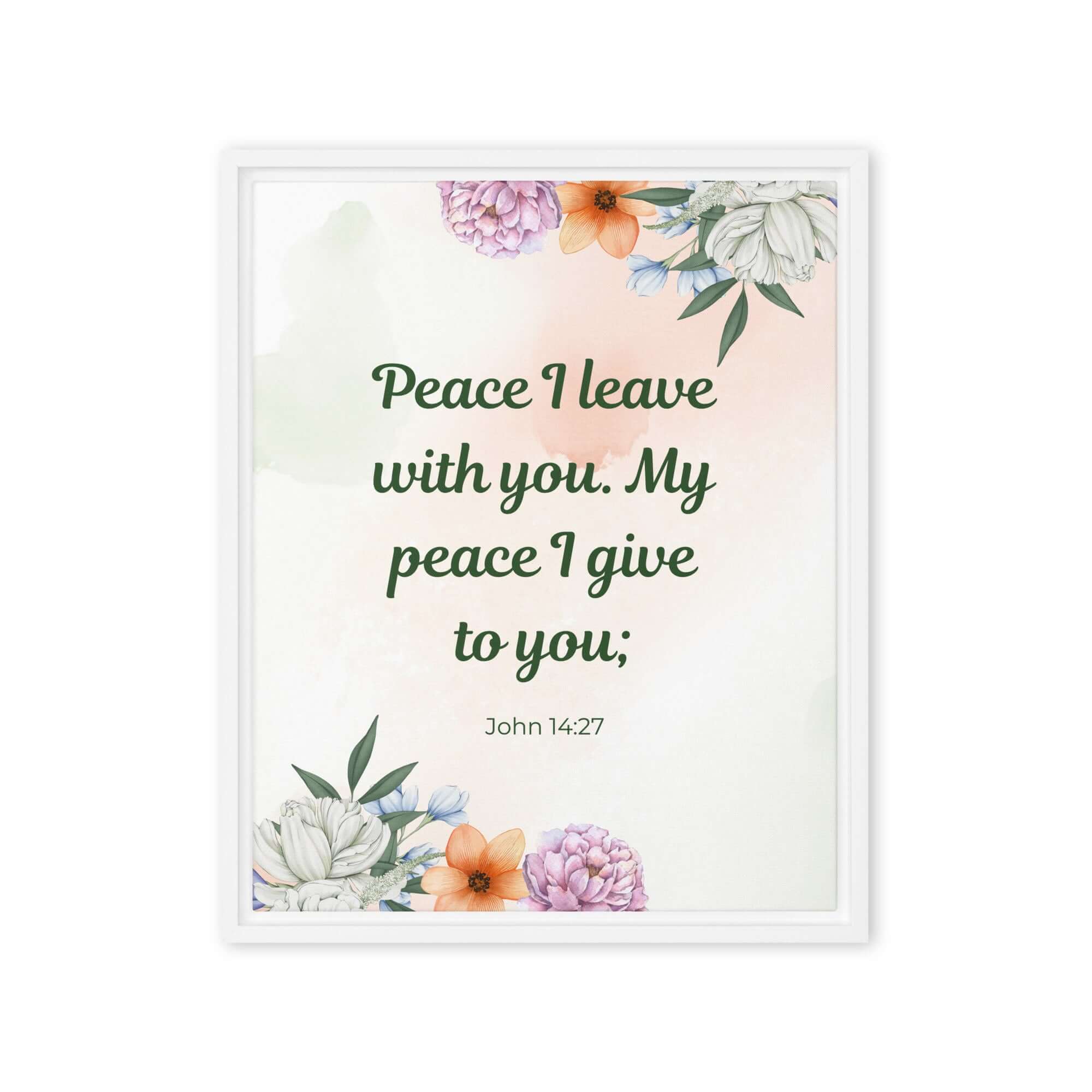 John 14:27 Bible Verse, with you Framed Canvas Print Wall Art White 16″×20″