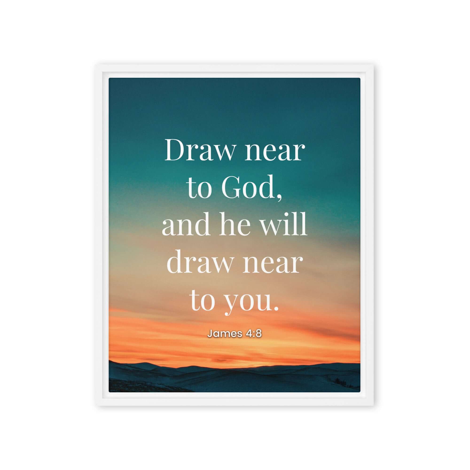 James 4:8 Bible Verse, near to God Framed Canvas Print Wall Art White 16″×20″