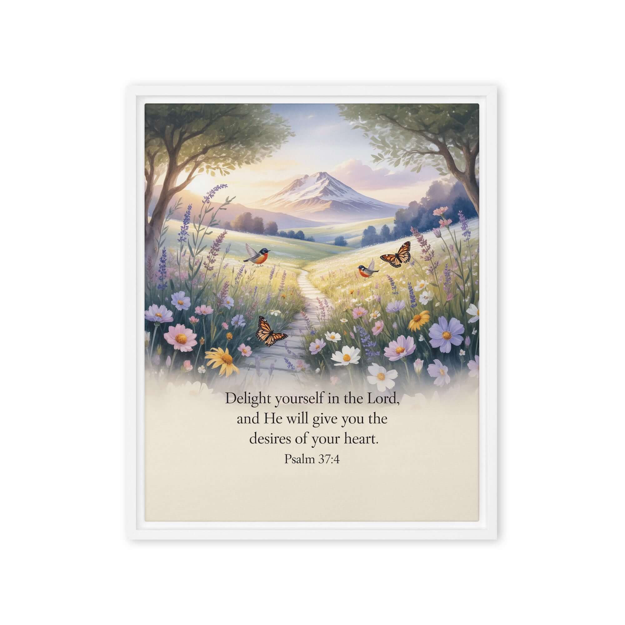 Psalm 37:4 Bible Verse, Delight Framed Canvas White 16″×20″
