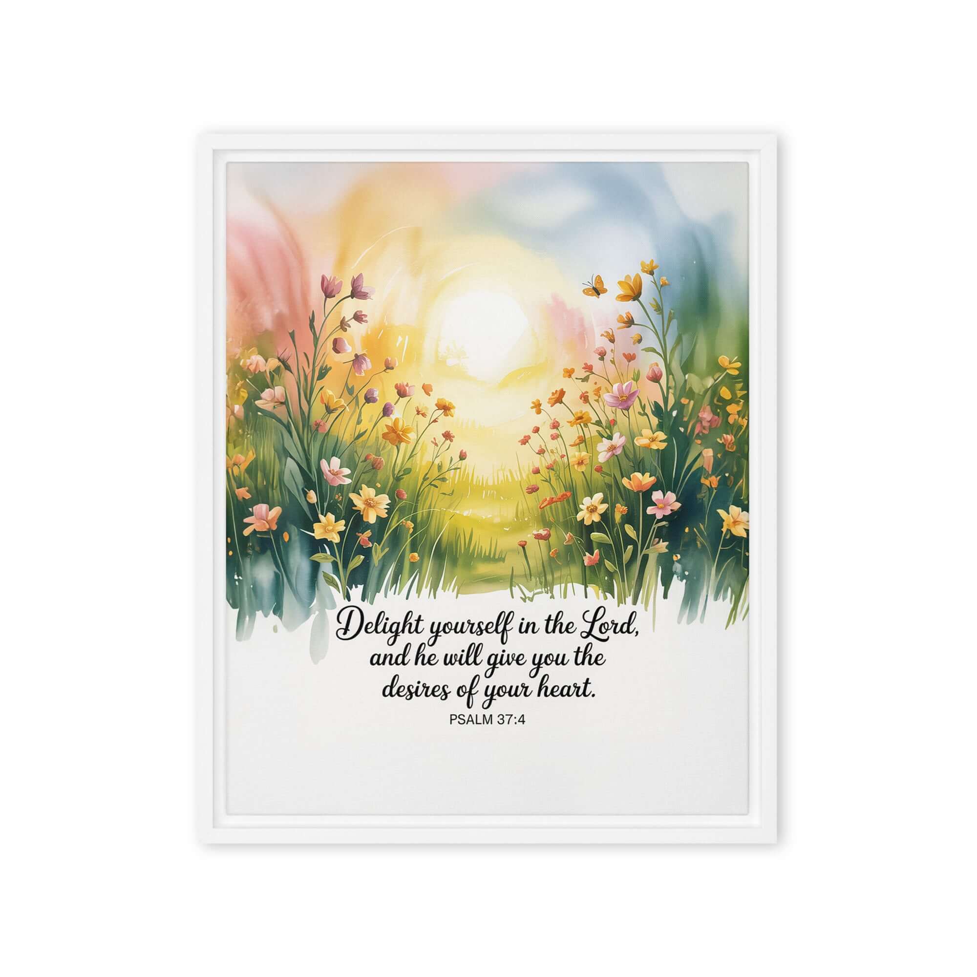 Psalm 37:4 Bible Verse, will give Framed Canvas White 16″×20″