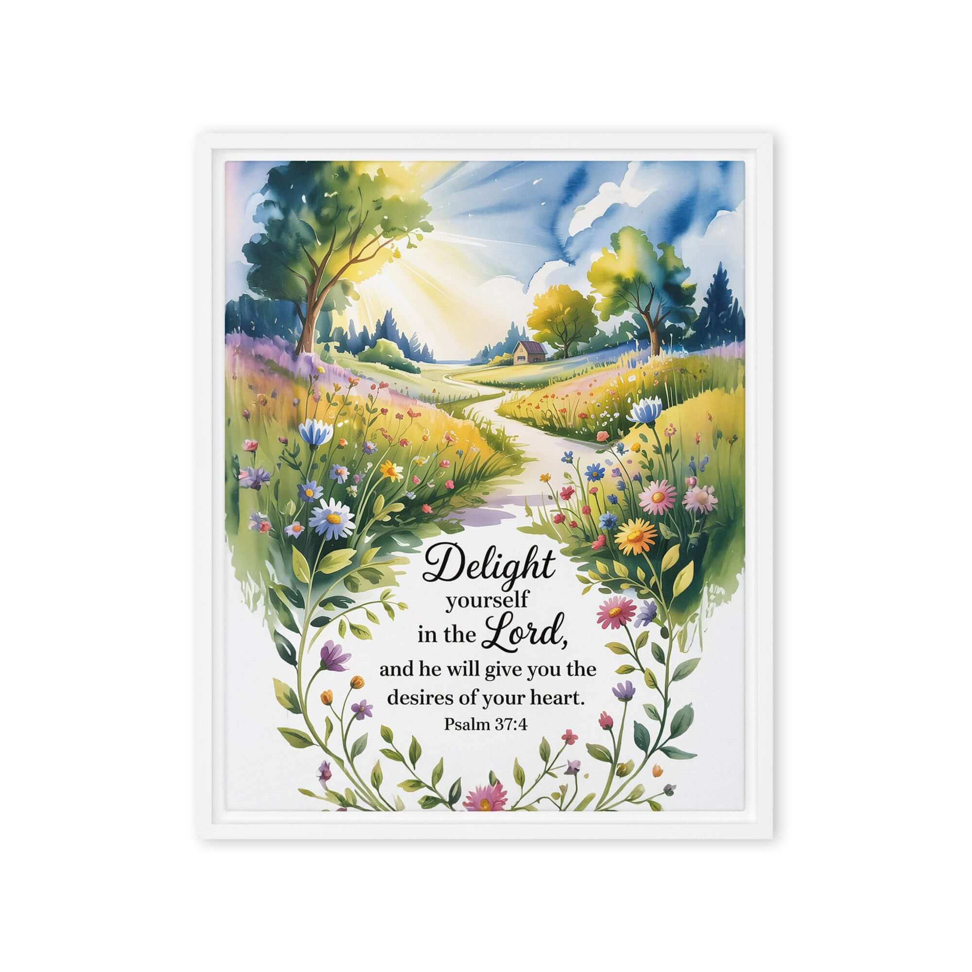 Psalm 37:4 Bible Verse, desires Framed Canvas White 16″×20″
