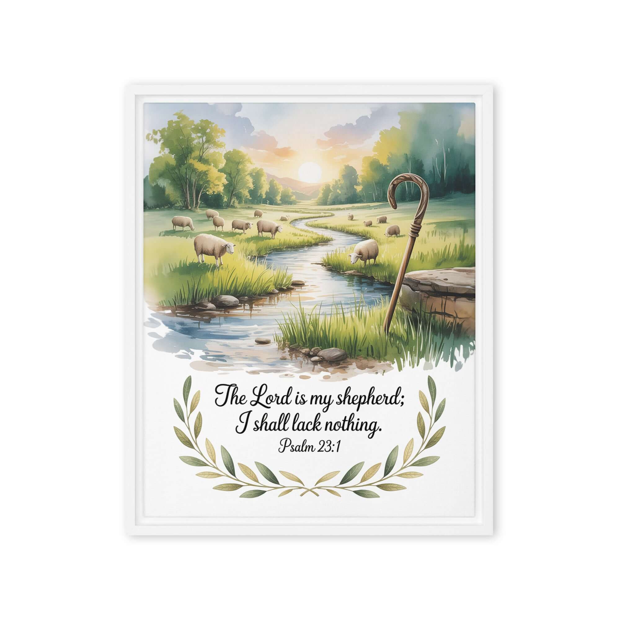 Psalm 23:1 Bible Verse, is my Framed Canvas White 16″×20″