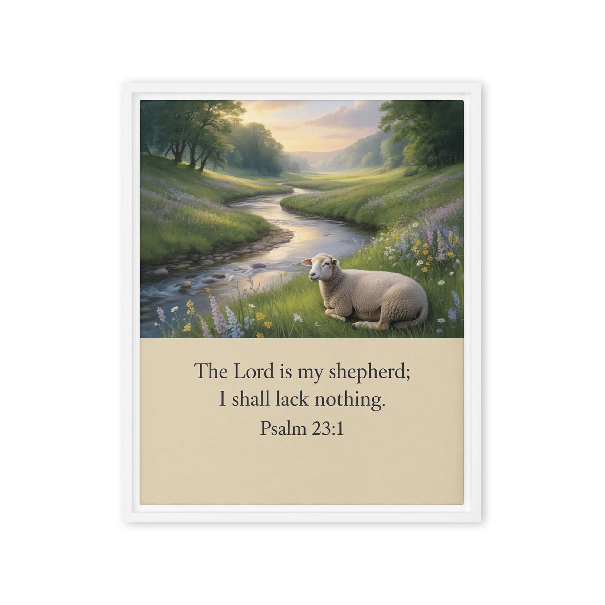 Psalm 23:1 Bible Verse, I shall Framed Canvas White 16″×20″