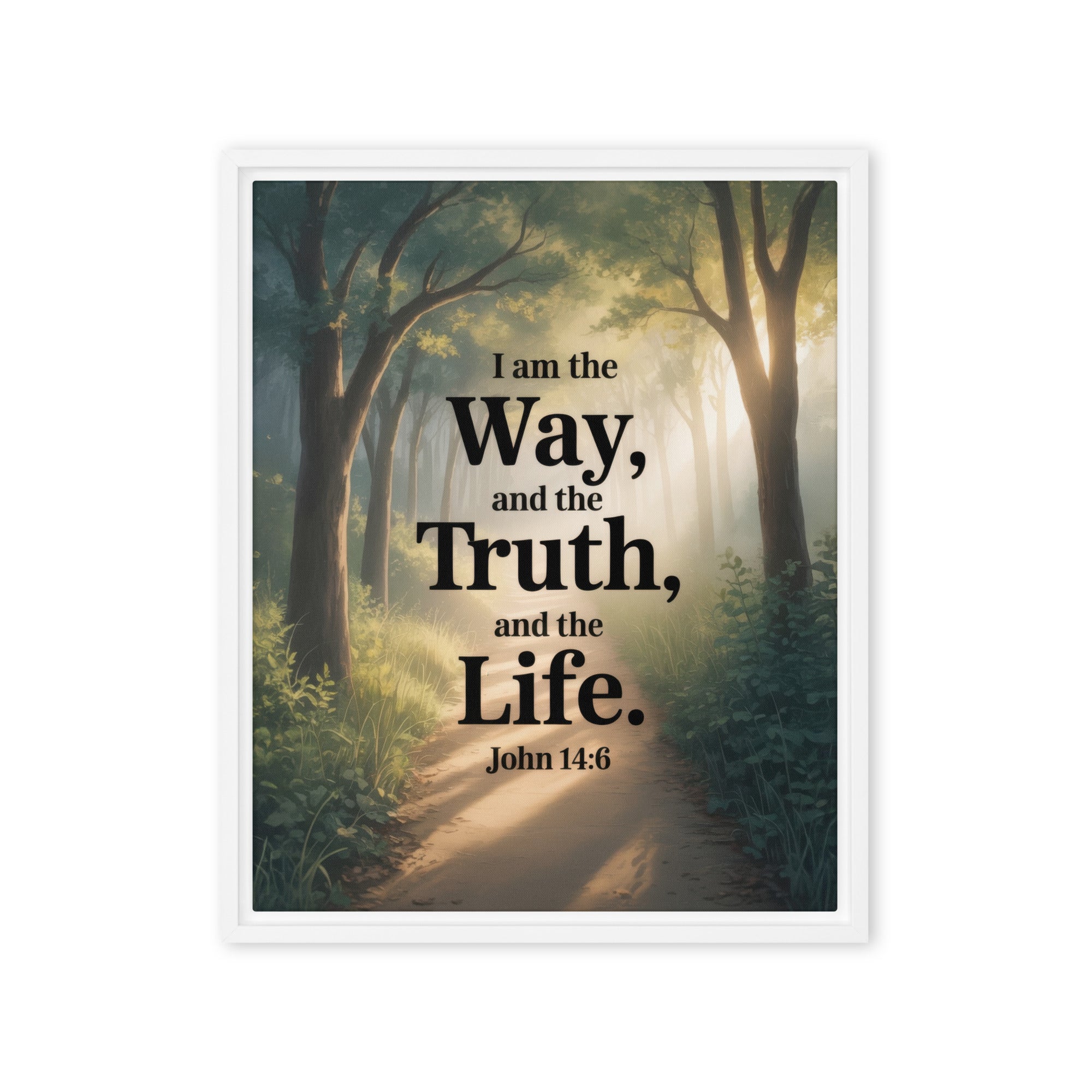 John 14:6 Bible Verse The Life Framed Canvas White 16″×20″
