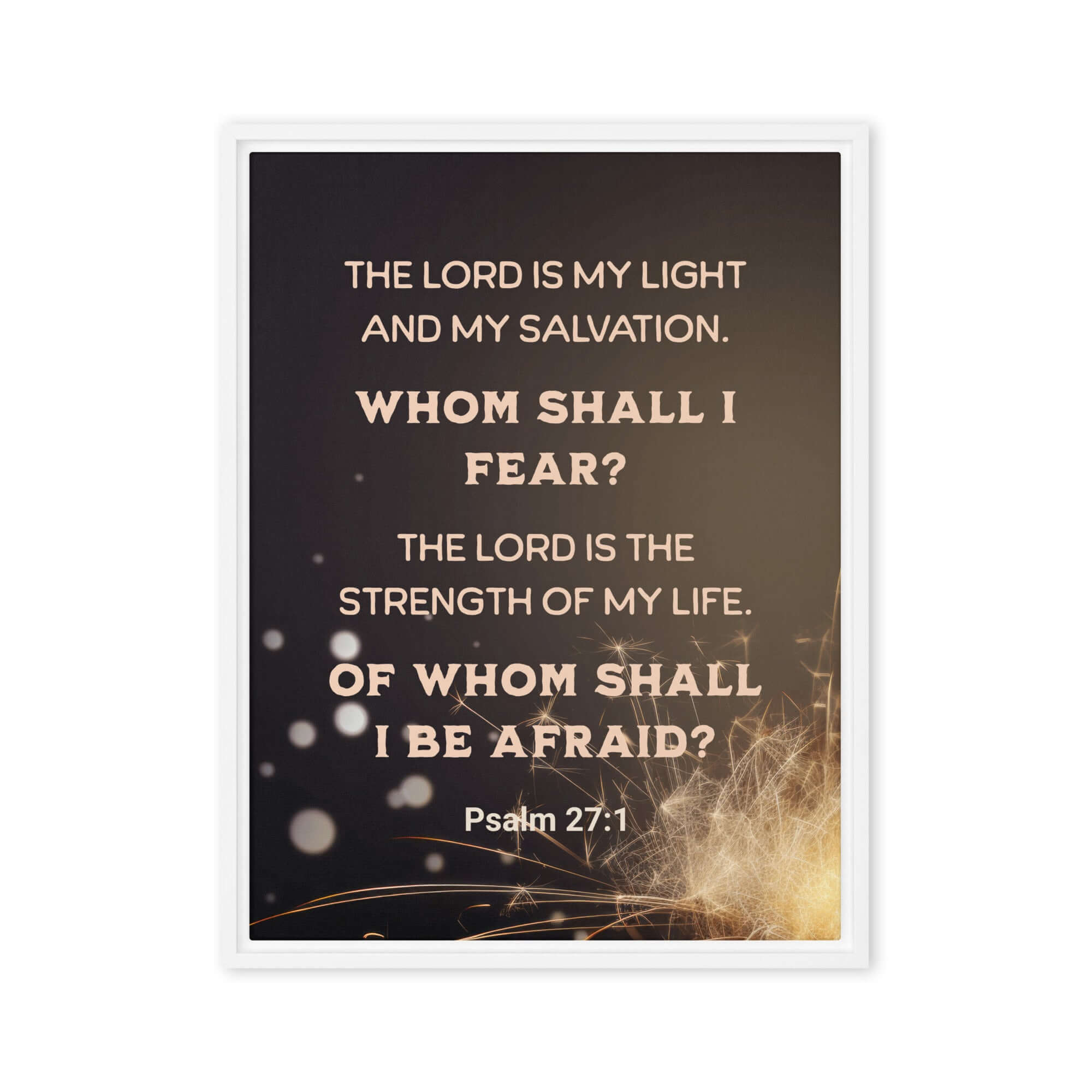 Psalm 27:1 Bible Verse, The LORD is My Light Framed Canvas Print Wall Art White 18″×24″