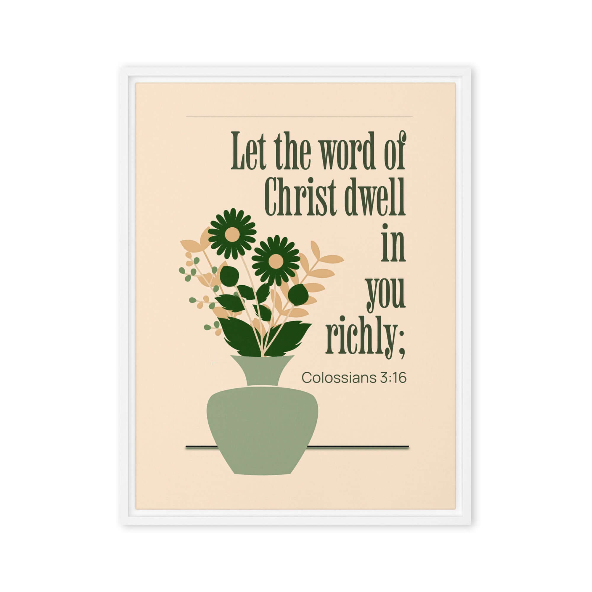 Colossians 3:16 Bible Verse, word of Christ Framed Canvas Print Wall Art White 18″×24″