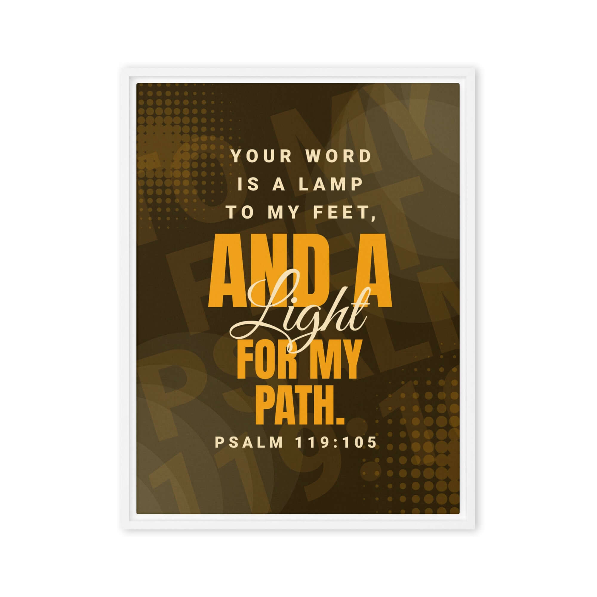 Psalm 119:105 Bible Verse, lamp to my feet Framed Canvas Print Wall Art White 18″×24″