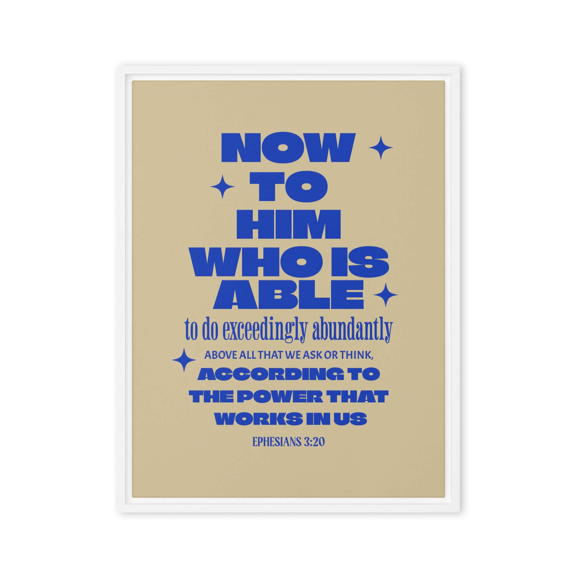 Ephesians 3:20 Bible Verse, power in us Framed Canvas Print Wall Art White 18″×24″