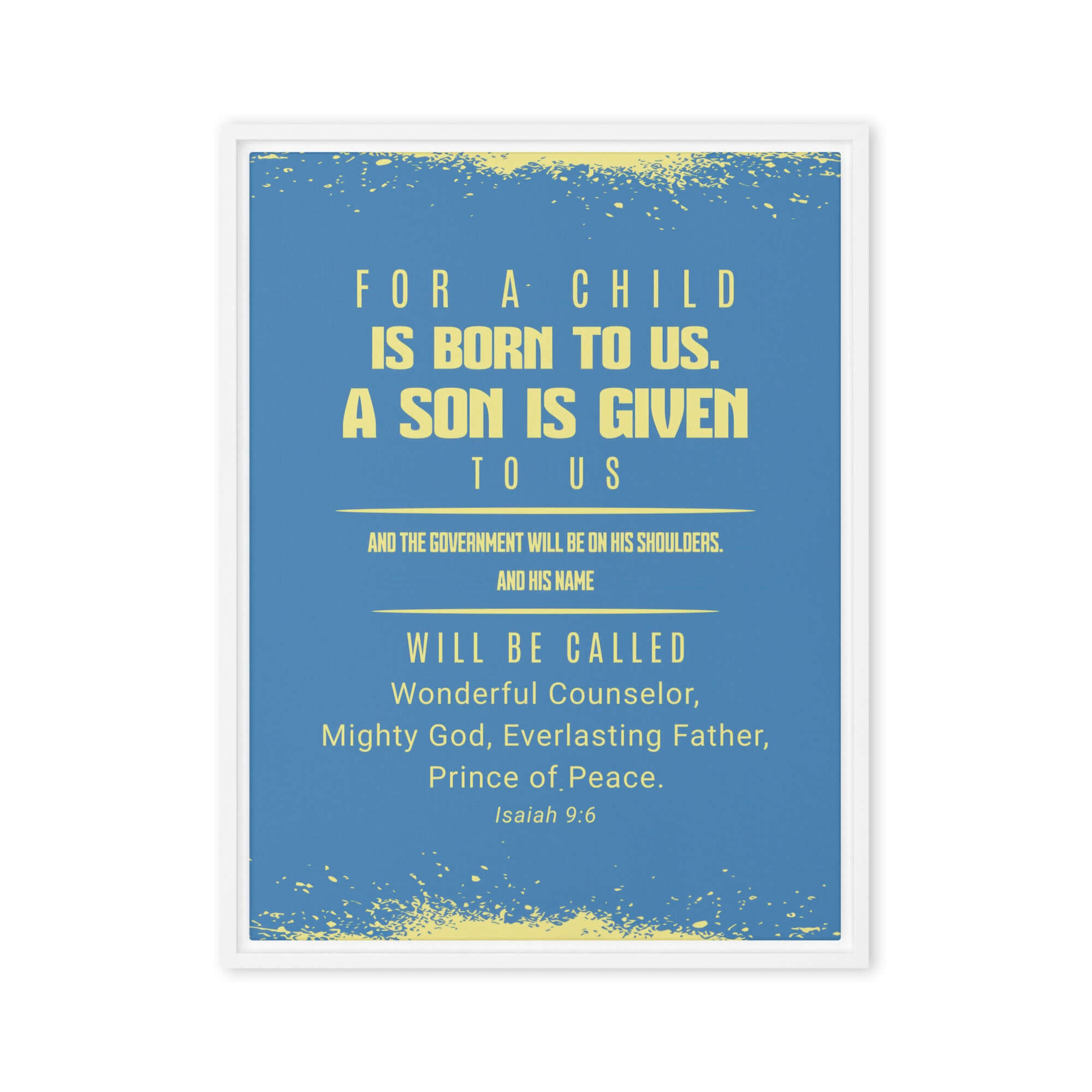 Isaiah 9:6 Bible Verse, Mighty God Framed Canvas Print Wall Art White 18″×24″