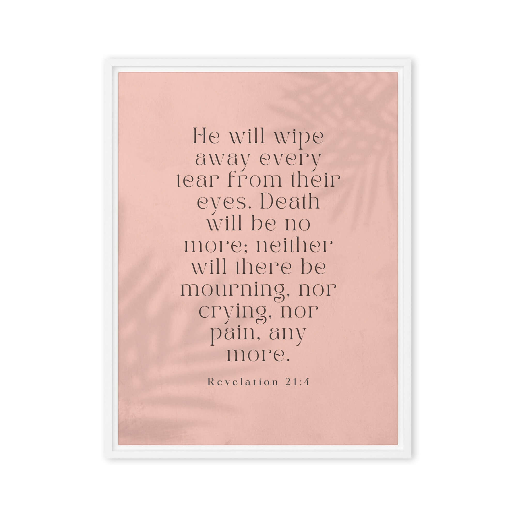 Revelation 21:4 Bible Verse, their eyes Framed Canvas Print Wall Art White 18″×24″