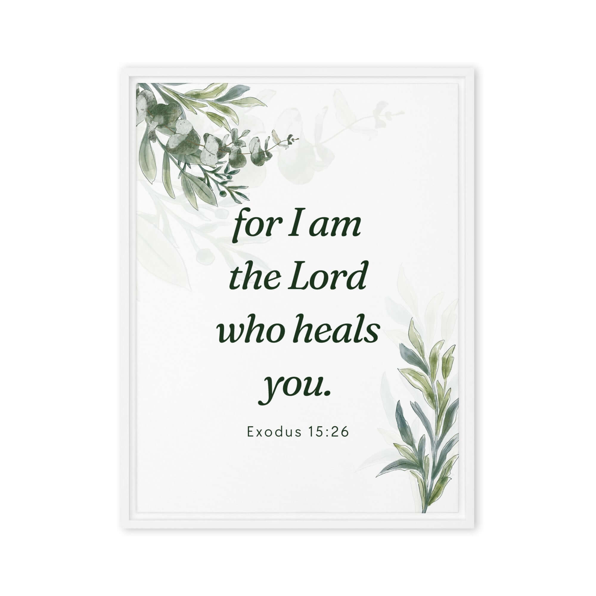 Exodus 15:26 Bible Verse, Gods voice Framed Canvas Print Wall Art White 18″×24″