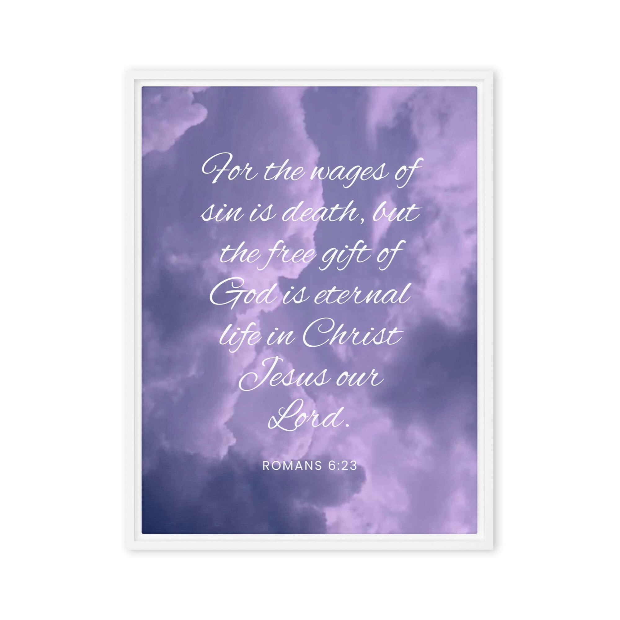 Romans 6:23 Bible Verse, free gift Framed Canvas Print Wall Art White 18″×24″