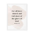 Romans 3:23 Bible Verse, fall short Framed Canvas Print Wall Art White 18″×24″