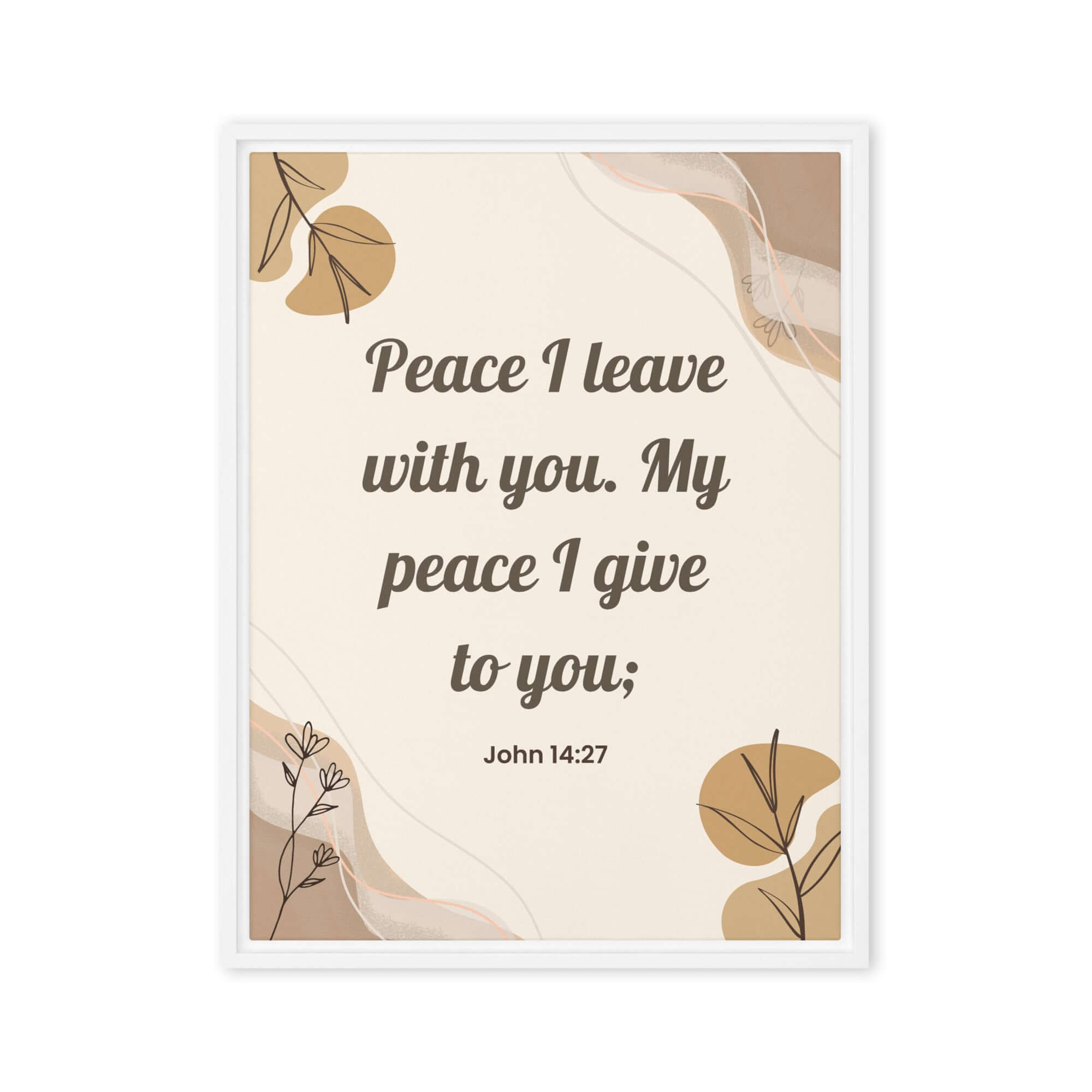 John 14:27 Bible Verse, Peace I Framed Canvas Print Wall Art White 18″×24″