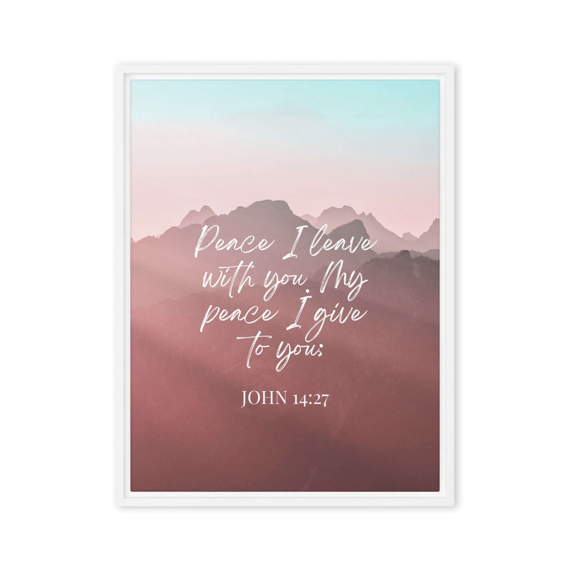 John 14:27 Bible Verse, I give you Framed Canvas Print Wall Art White 18″×24″