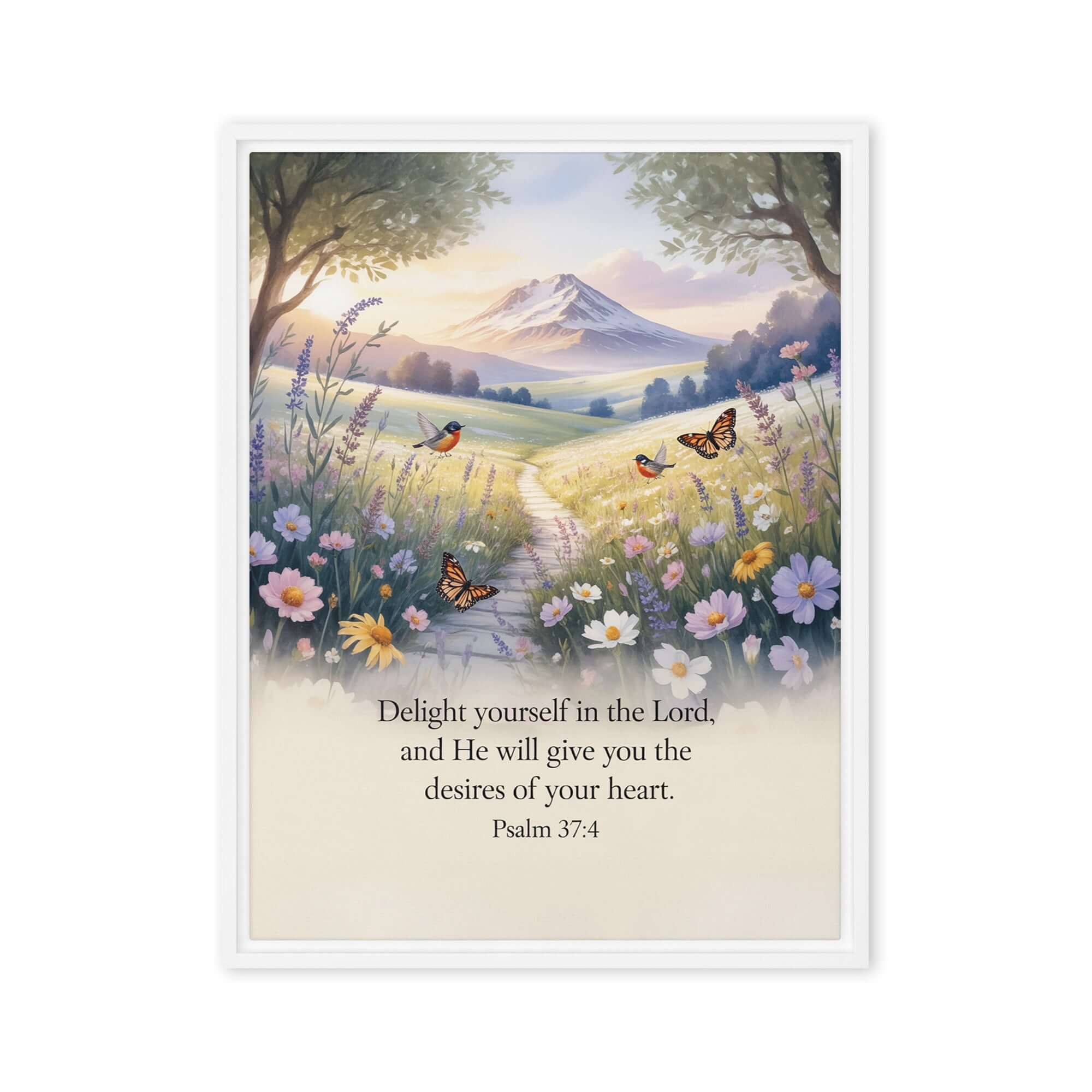 Psalm 37:4 Bible Verse, Delight Framed Canvas White 18″×24″
