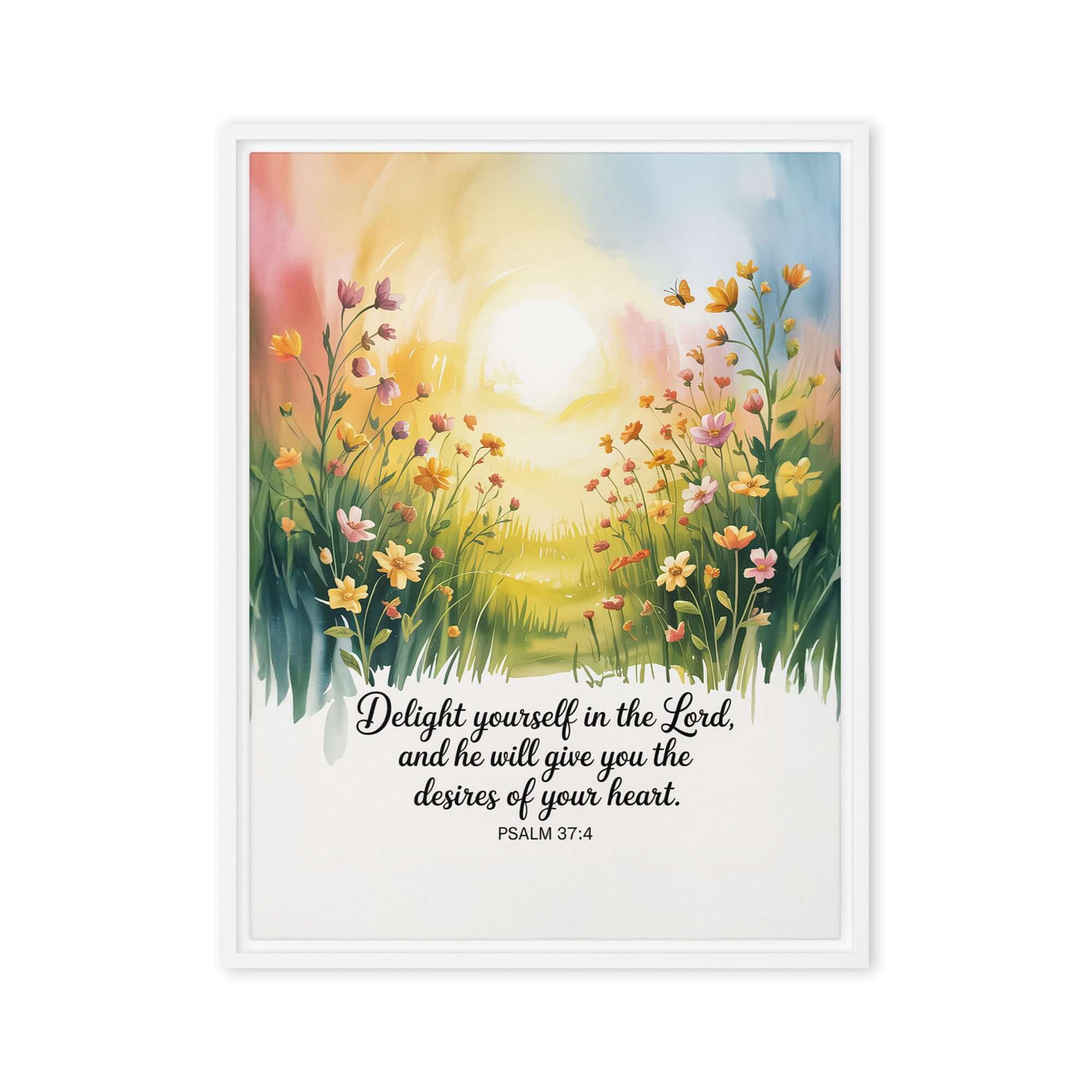 Psalm 37:4 Bible Verse, will give Framed Canvas White 18″×24″