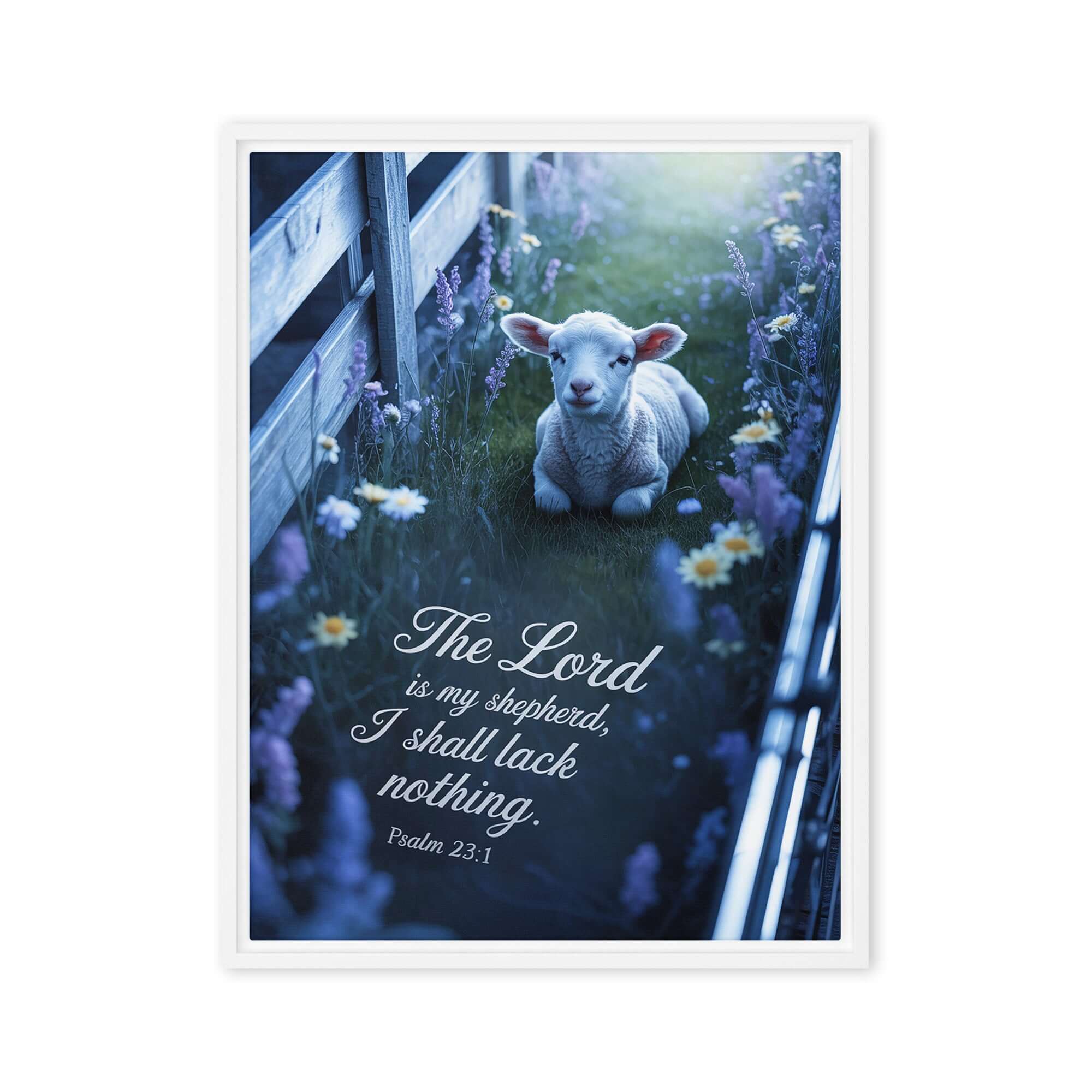 Psalm 23:1 Bible Verse, Shepherd Framed Canvas White 18″×24″