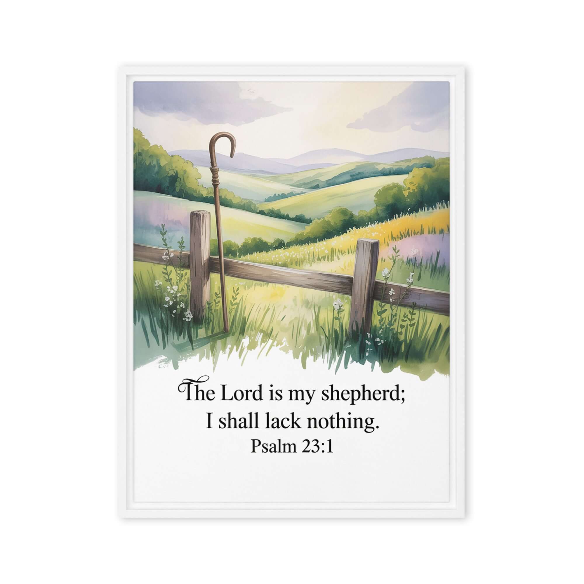 Psalm 23:1 Bible Verse, Lack Framed Canvas White 18″×24″
