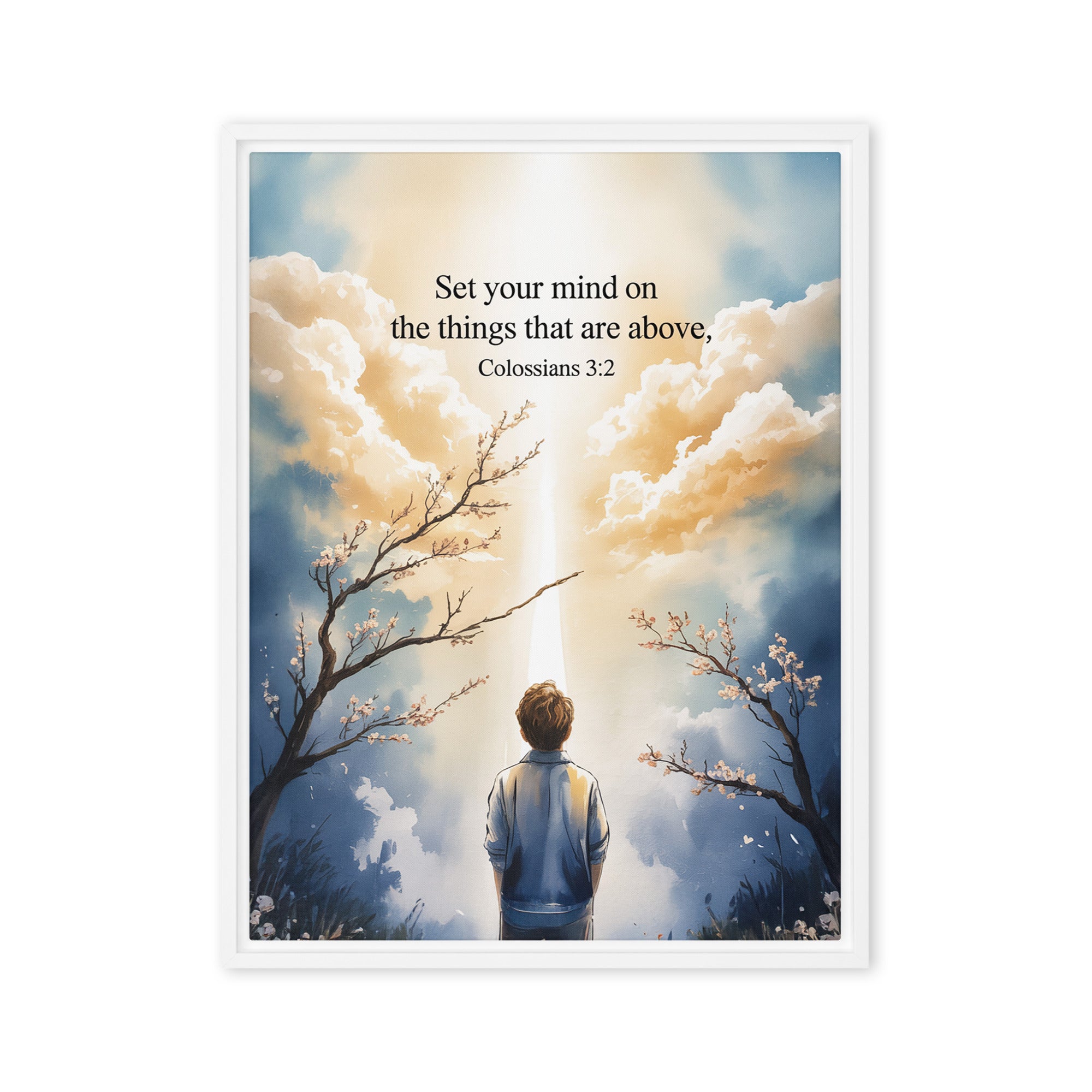 Colossians 3:2 Bible Verse the things Framed Canvas White 18″×24″