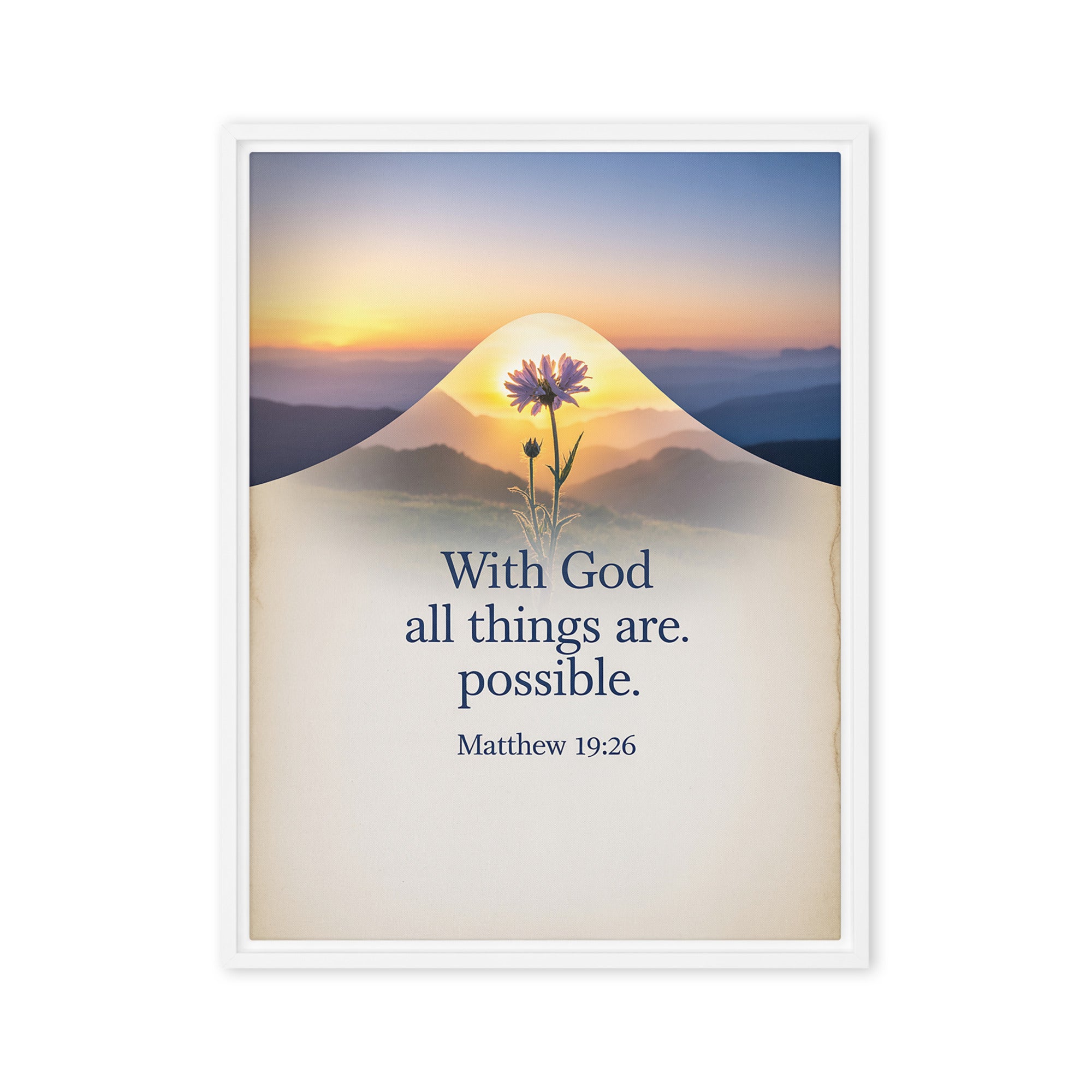 Matthew 19:26 Bible Verse at them Framed Canvas White 18″×24″