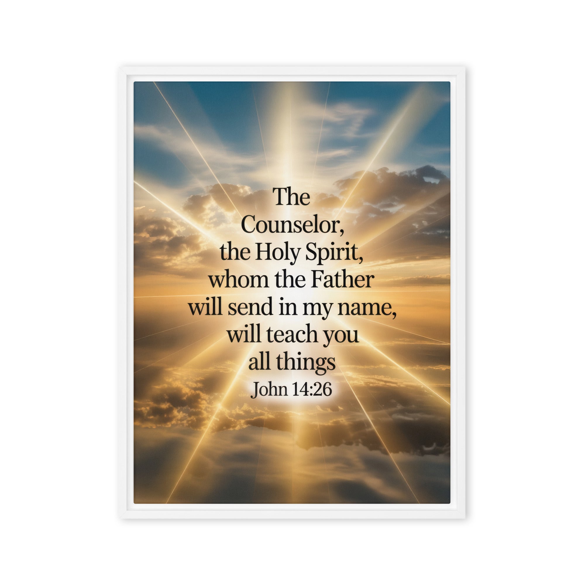 John 14:26 Bible Verse will send Framed Canvas White 18″×24″