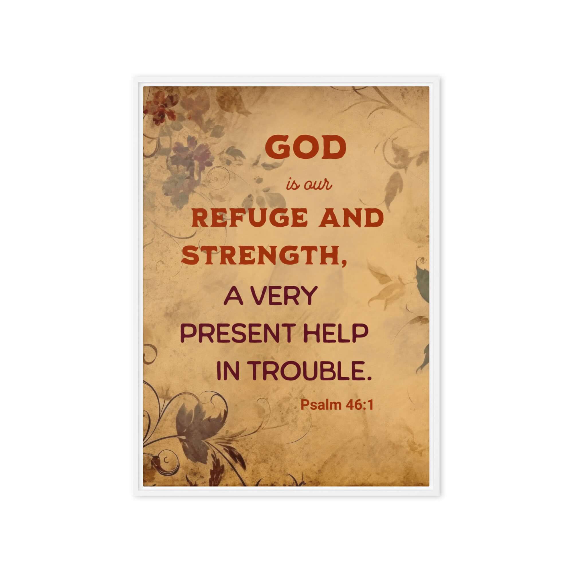 Psalm 46:1 Bible Verse, God is Our Refuge Framed Canvas Print Wall Art White 20″×28″