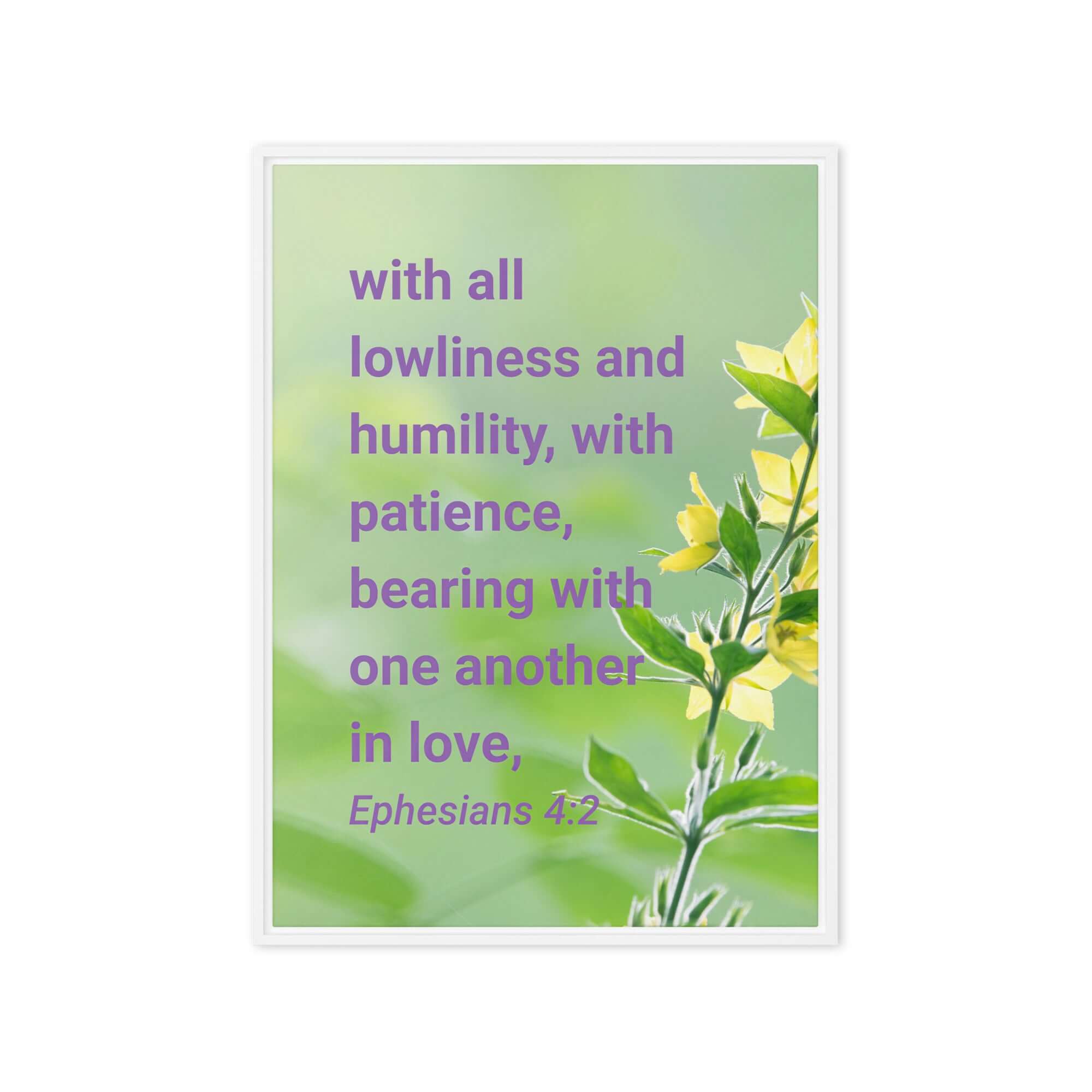 Ephesians 4:2 Bible Verse, one another in love Framed Canvas Print Wall Art White 20″×28″