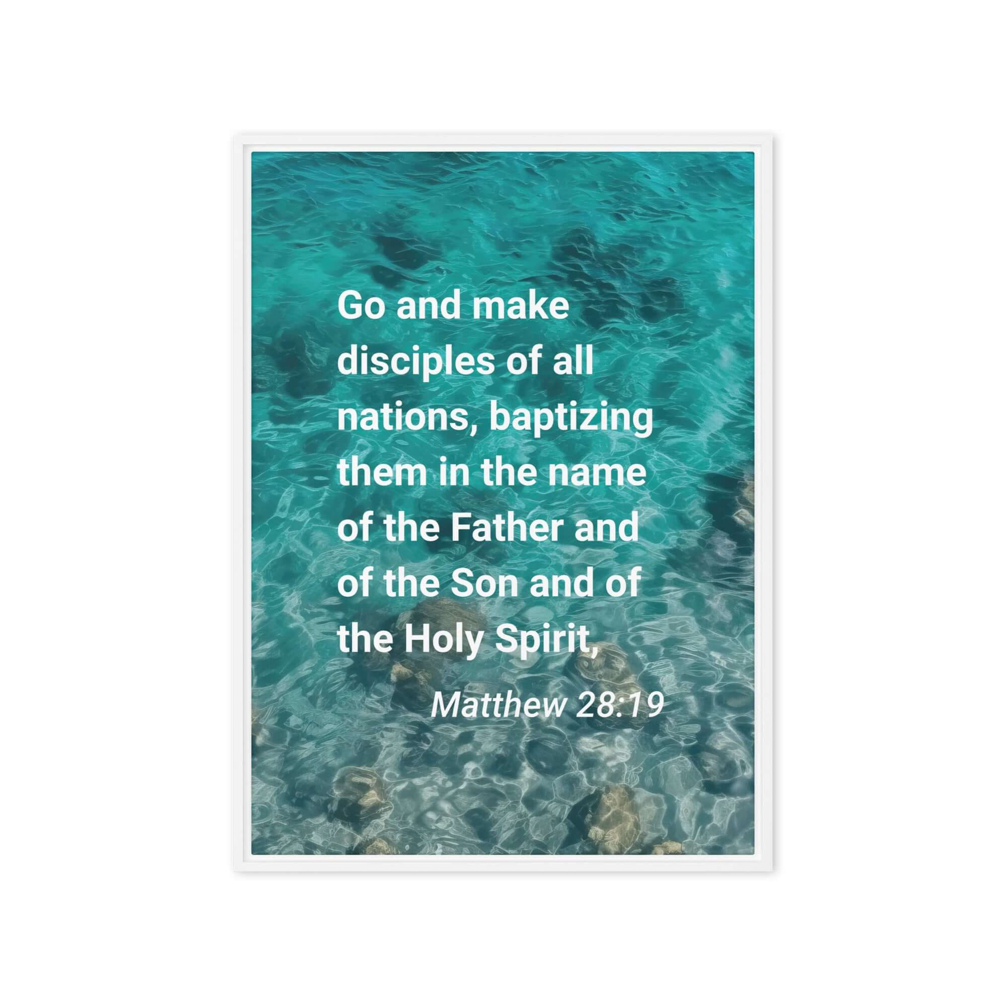 Matthew 28:19 Bible Verse, Make Disciples Framed Canvas Print Wall Art White 20″×28″