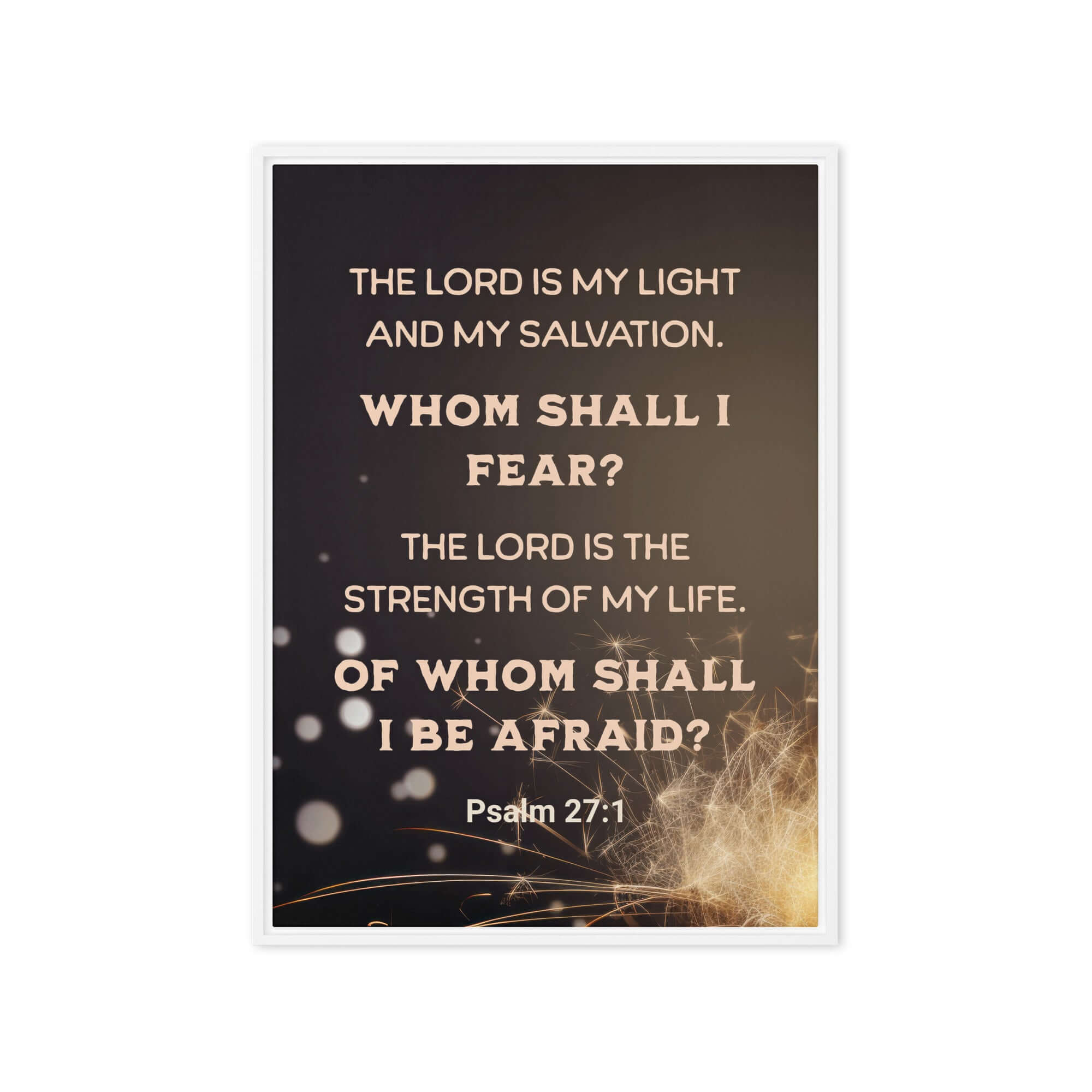 Psalm 27:1 Bible Verse, The LORD is My Light Framed Canvas Print Wall Art White 20″×28″