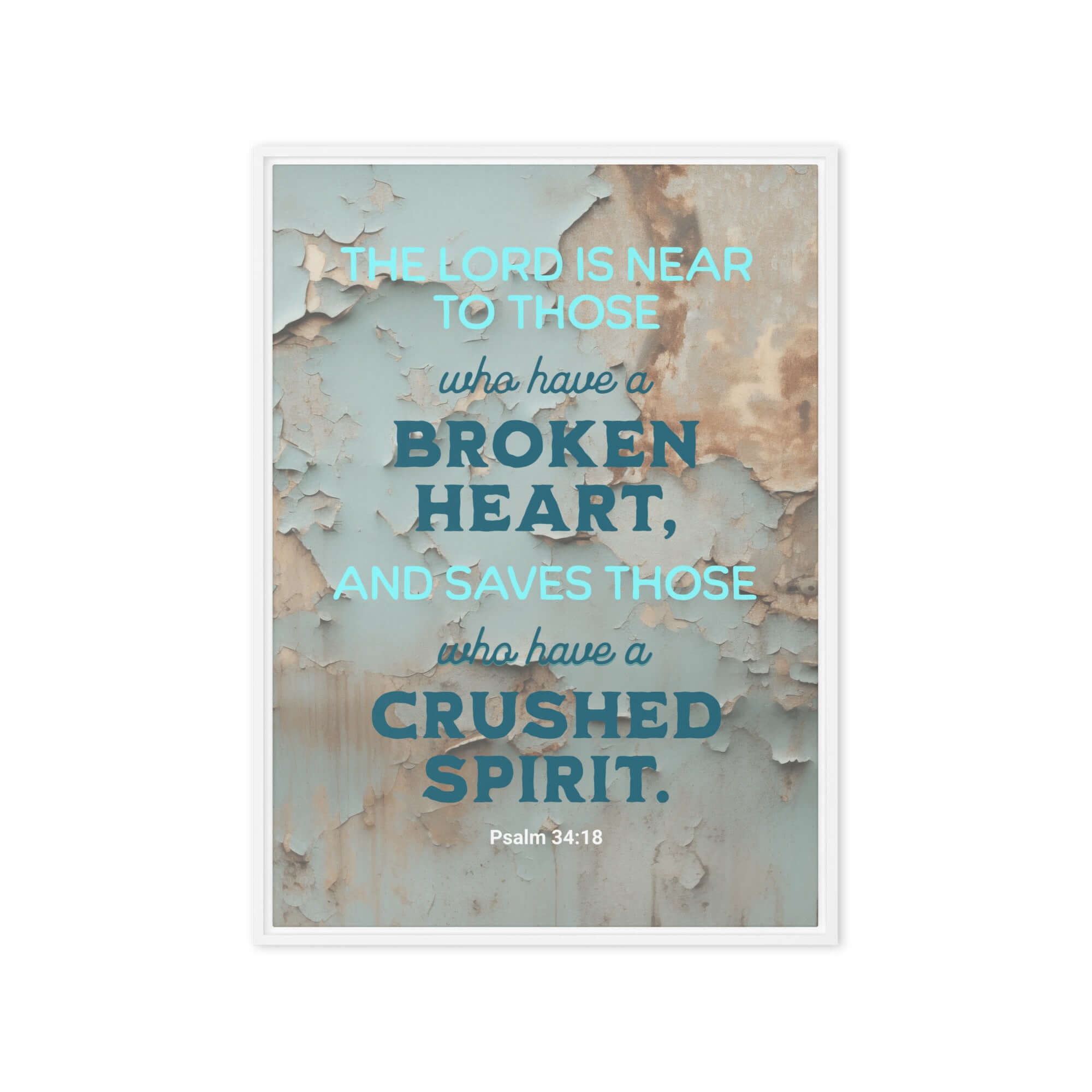 Psalm 34:18 Bible Verse, The LORD is Near Framed Canvas Print Wall Art White 20″×28″