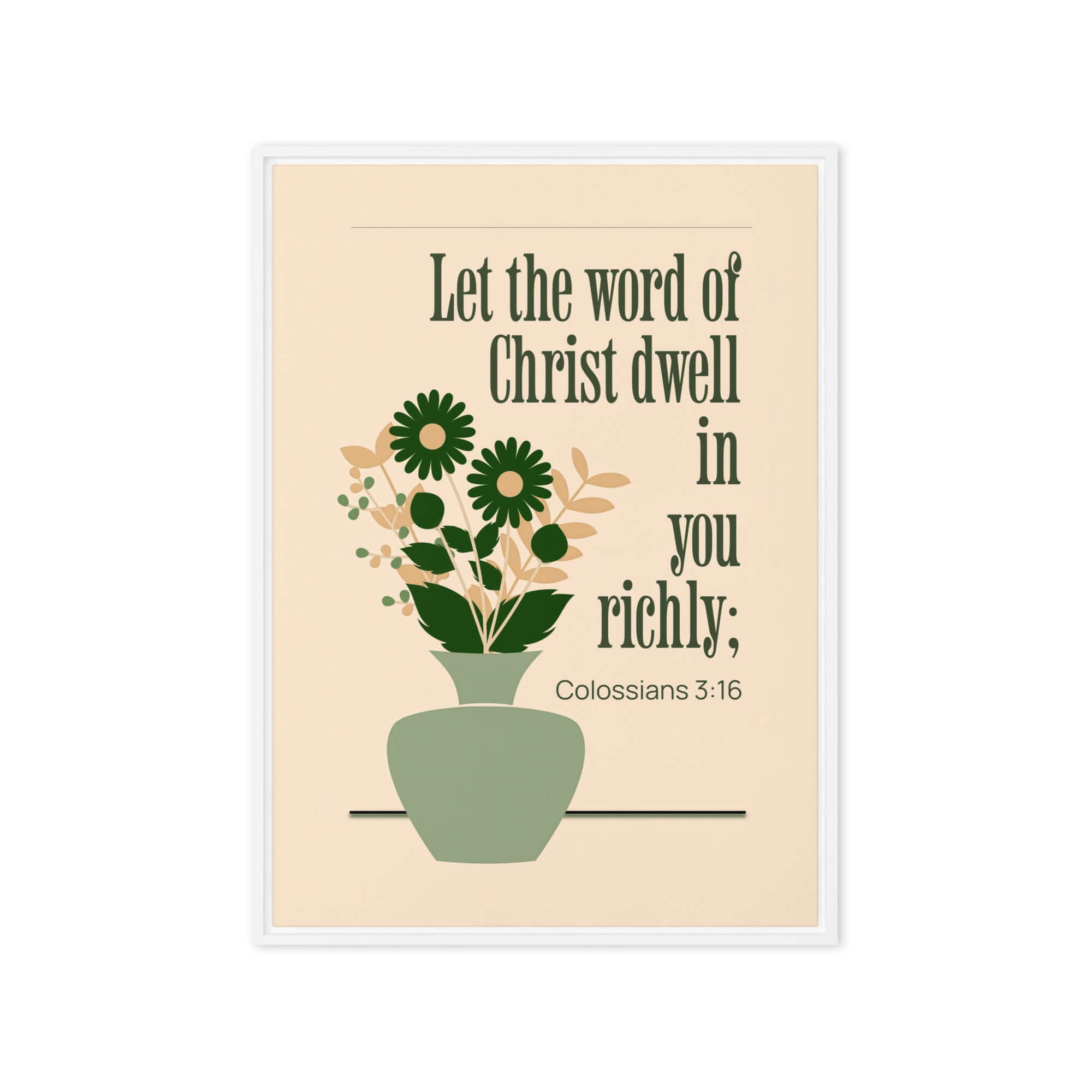 Colossians 3:16 Bible Verse, word of Christ Framed Canvas Print Wall Art White 20″×28″