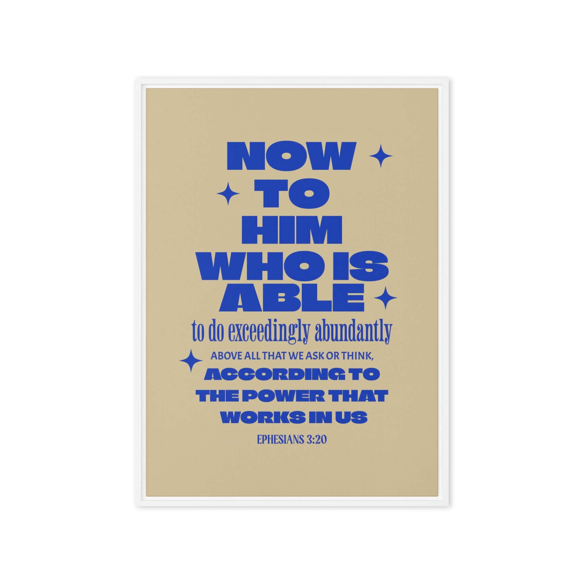 Ephesians 3:20 Bible Verse, power in us Framed Canvas Print Wall Art White 20″×28″