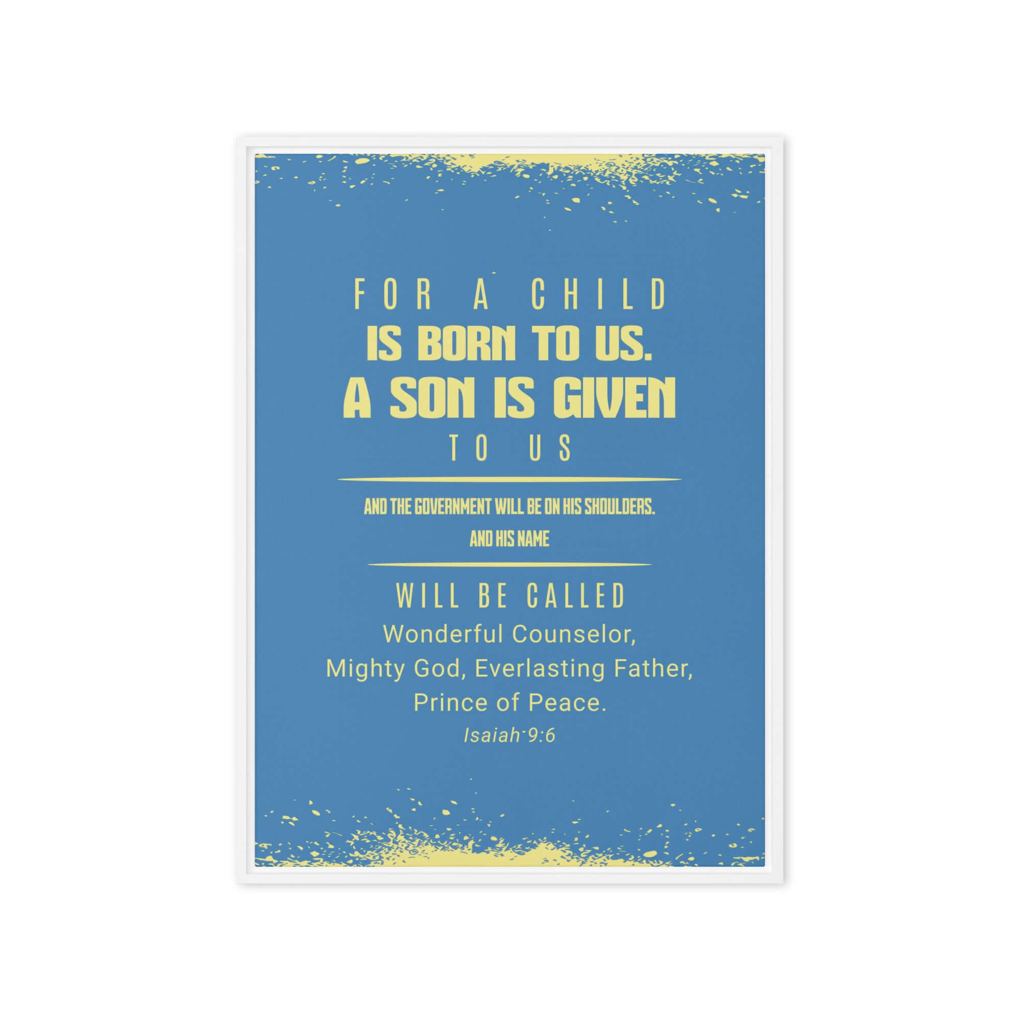 Isaiah 9:6 Bible Verse, Mighty God Framed Canvas Print Wall Art White 20″×28″