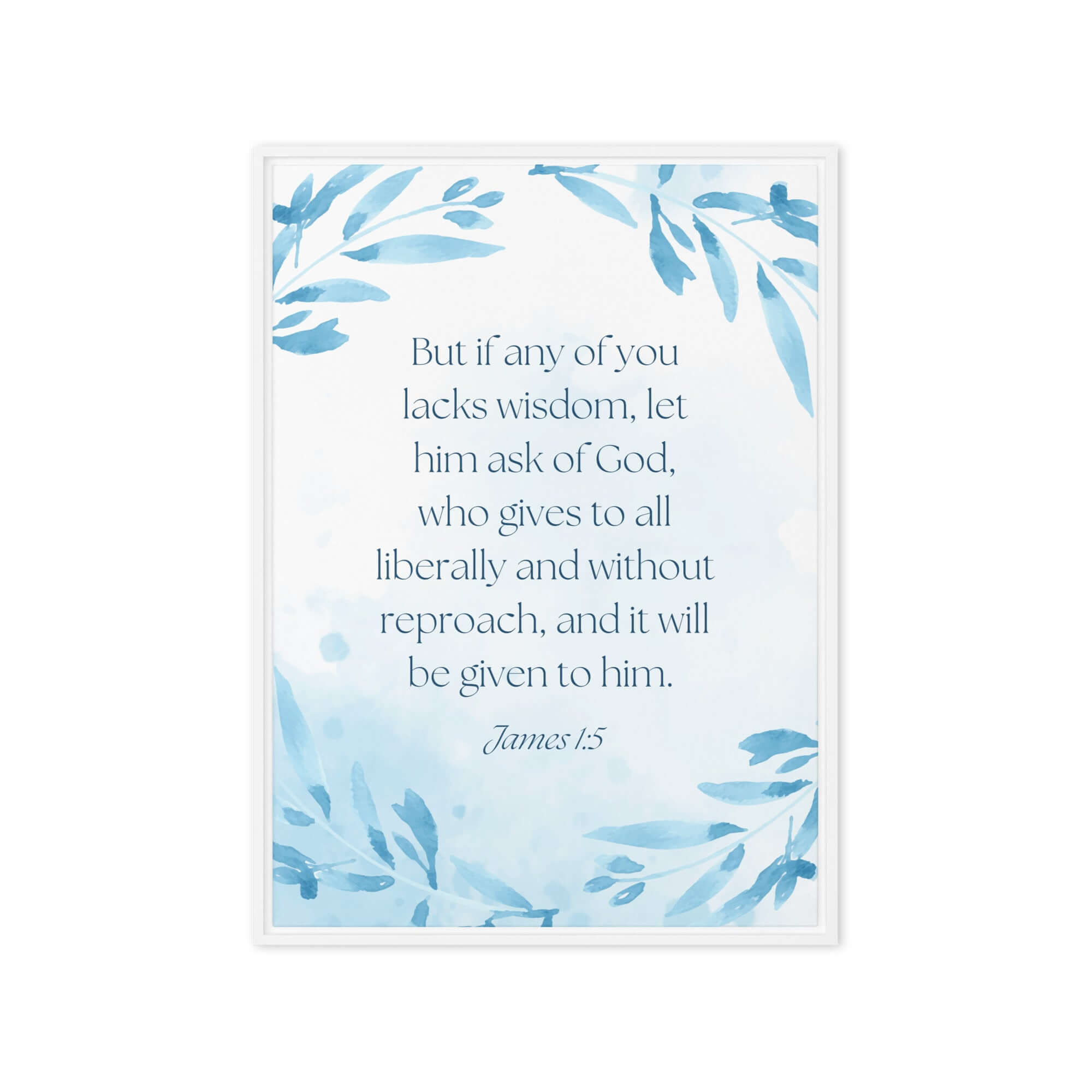 James 1:5 Bible Verse, lacks wisdom Framed Canvas Print Wall Art White 20″×28″
