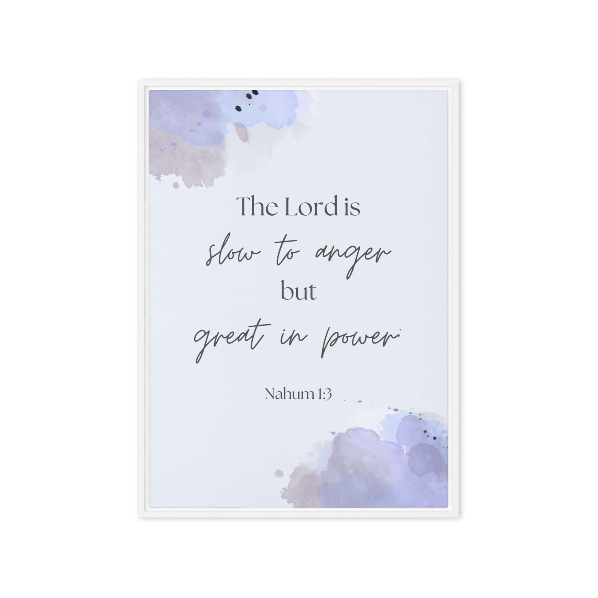 Nahum 1:3 Bible Verse, great in power Framed Canvas Print Wall Art White 20″×28″