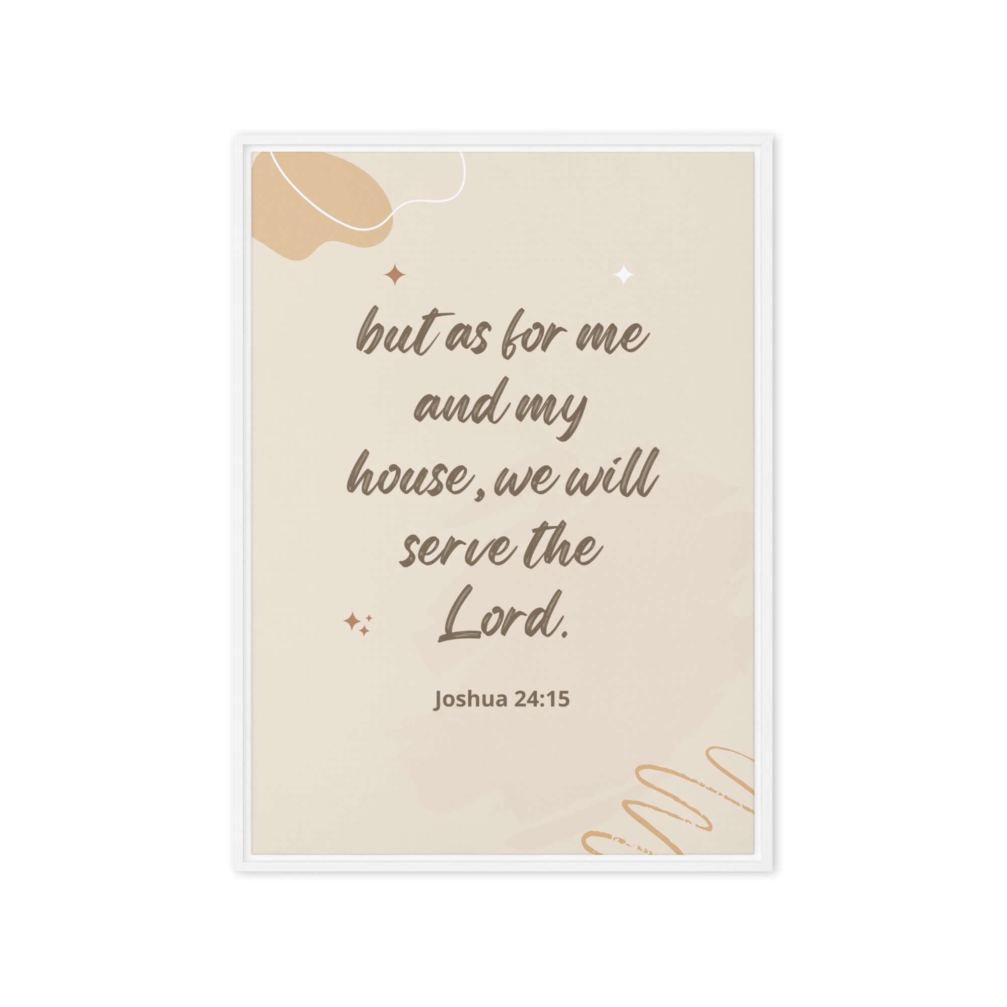 Joshua 24:15 Bible Verse, will serve Framed Canvas Print Wall Art White 20″×28″