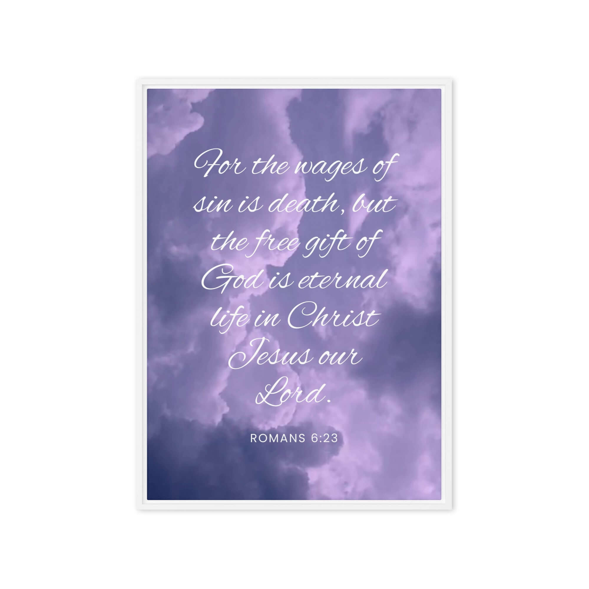 Romans 6:23 Bible Verse, free gift Framed Canvas Print Wall Art White 20″×28″