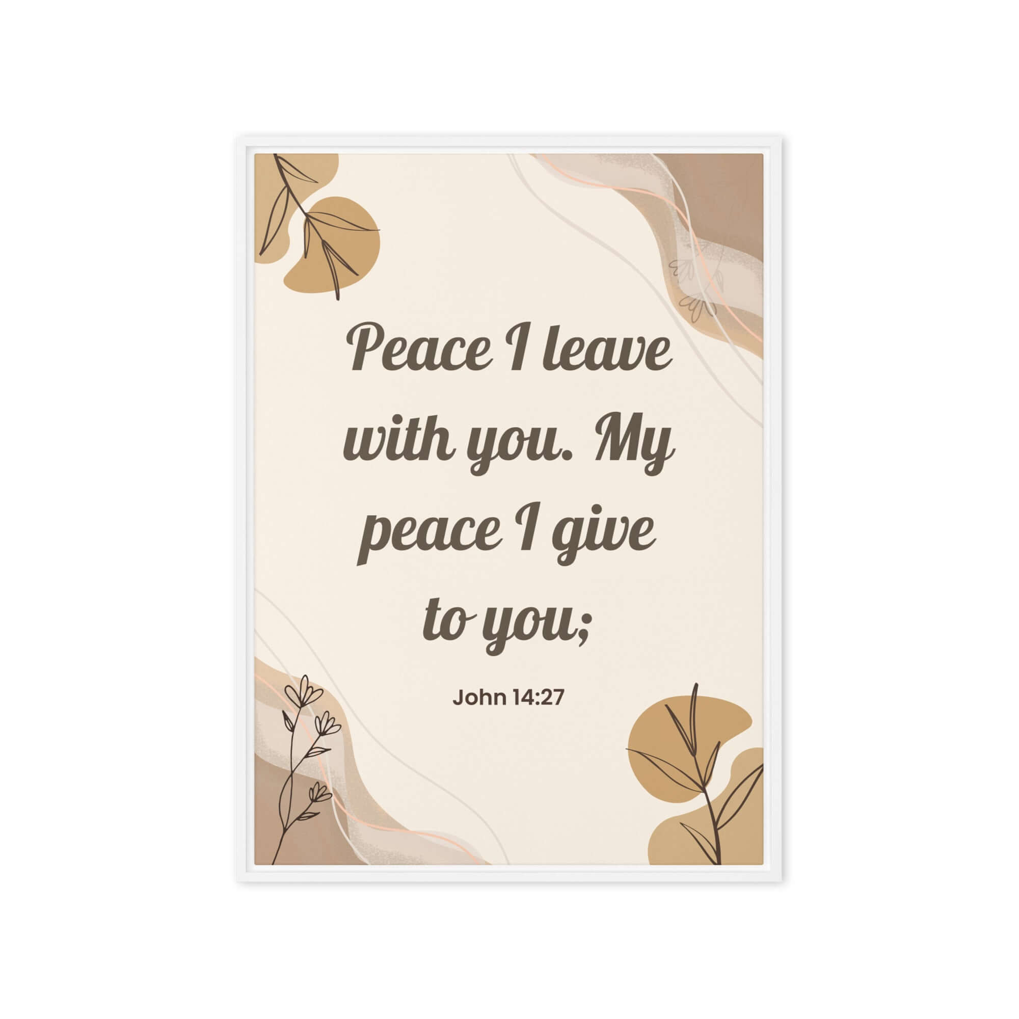 John 14:27 Bible Verse, Peace I Framed Canvas Print Wall Art White 20″×28″