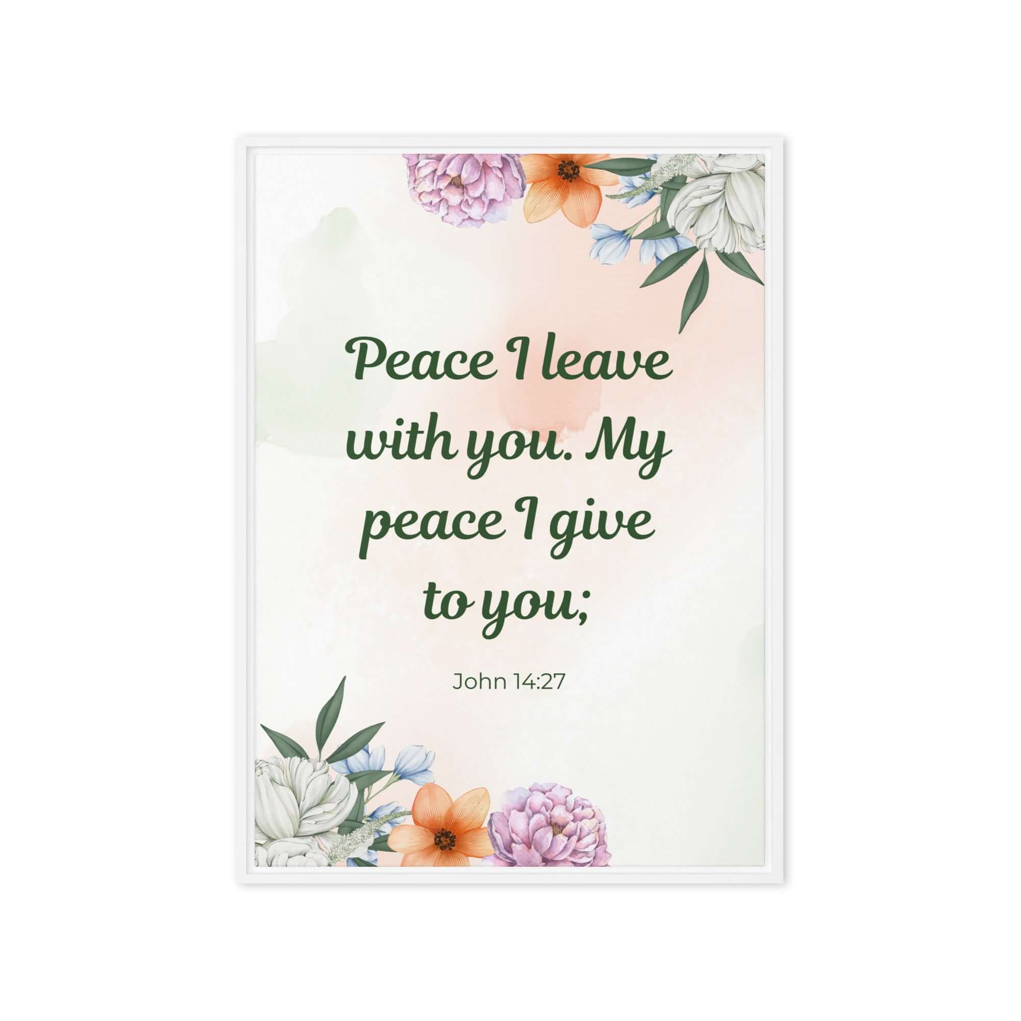 John 14:27 Bible Verse, with you Framed Canvas Print Wall Art White 20″×28″