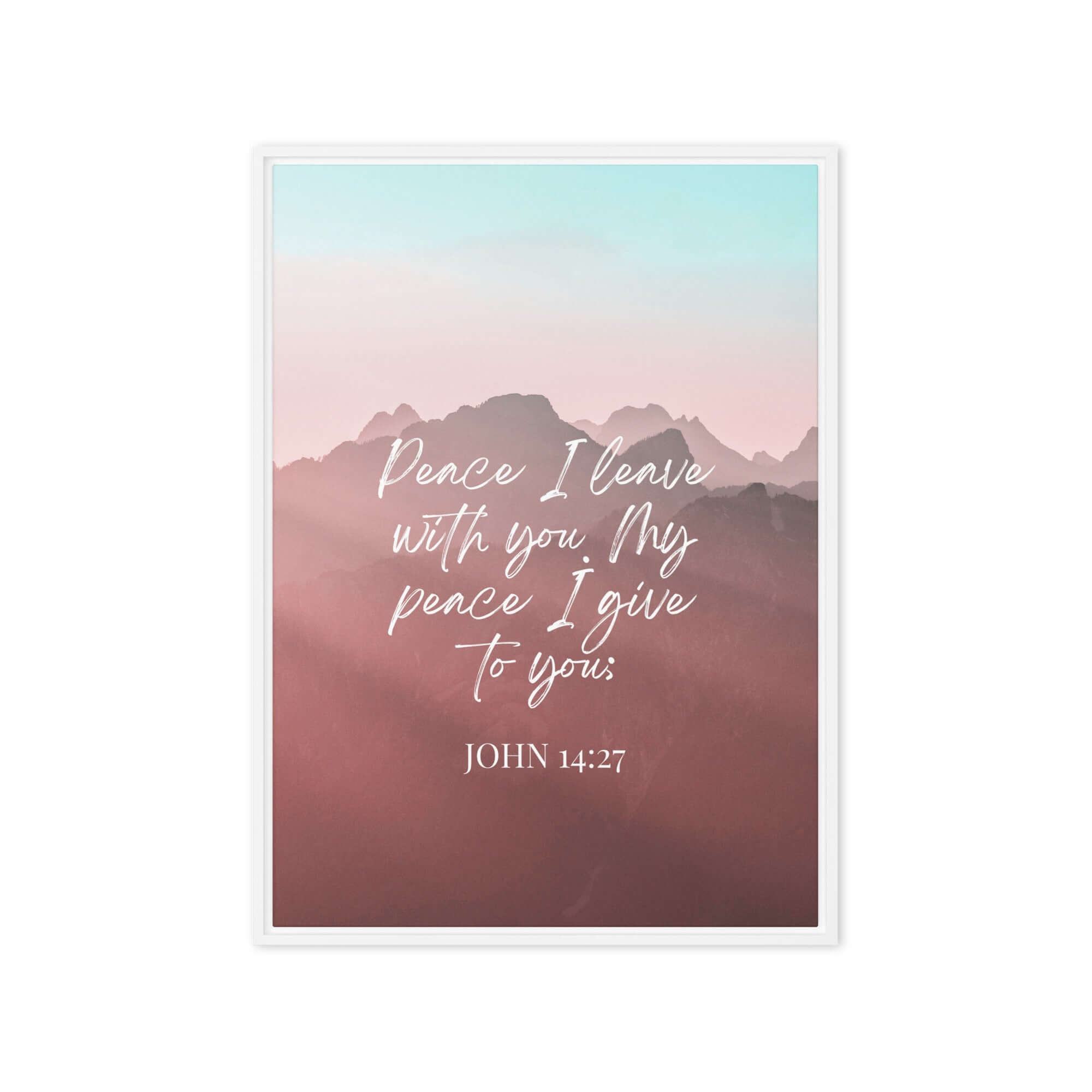 John 14:27 Bible Verse, I give you Framed Canvas Print Wall Art White 20″×28″