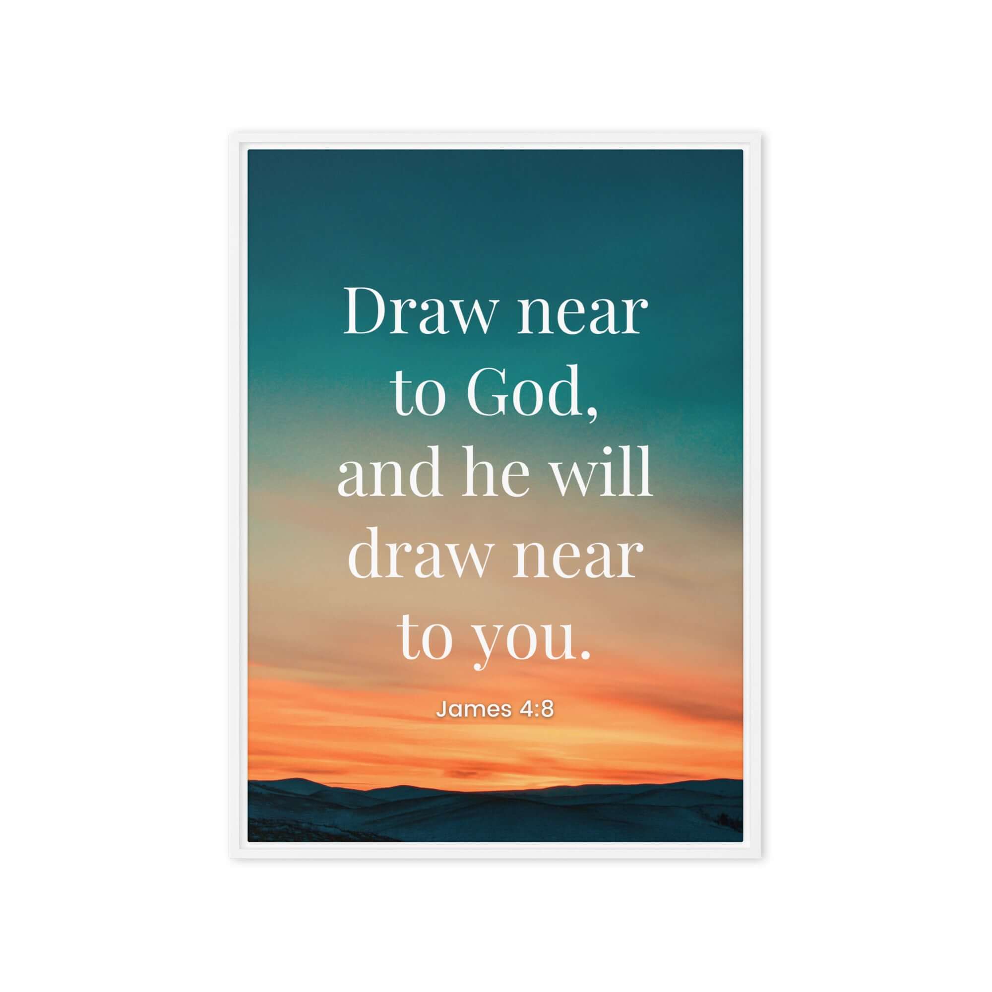 James 4:8 Bible Verse, near to God Framed Canvas Print Wall Art White 20″×28″