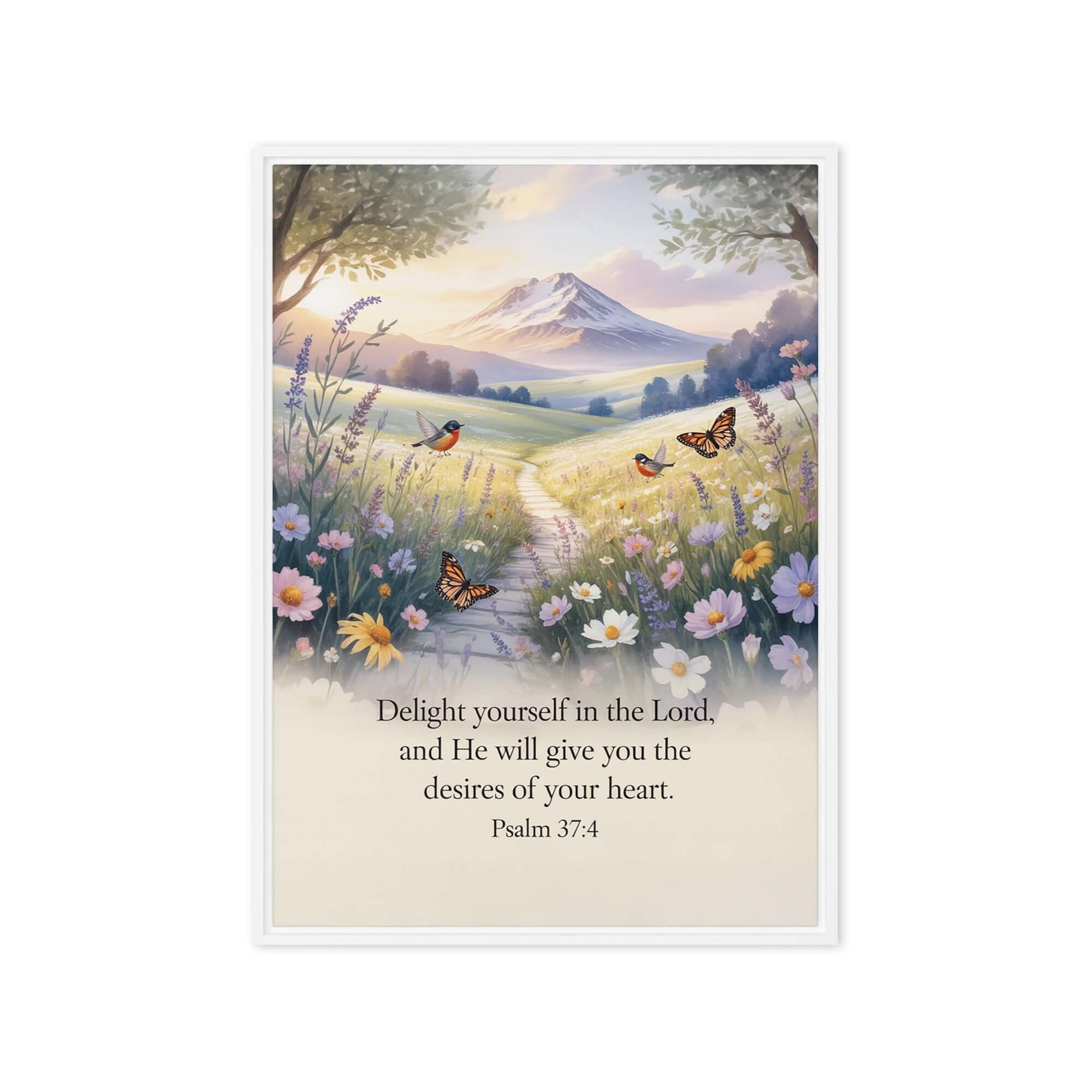 Psalm 37:4 Bible Verse, Delight Framed Canvas White 20″×28″