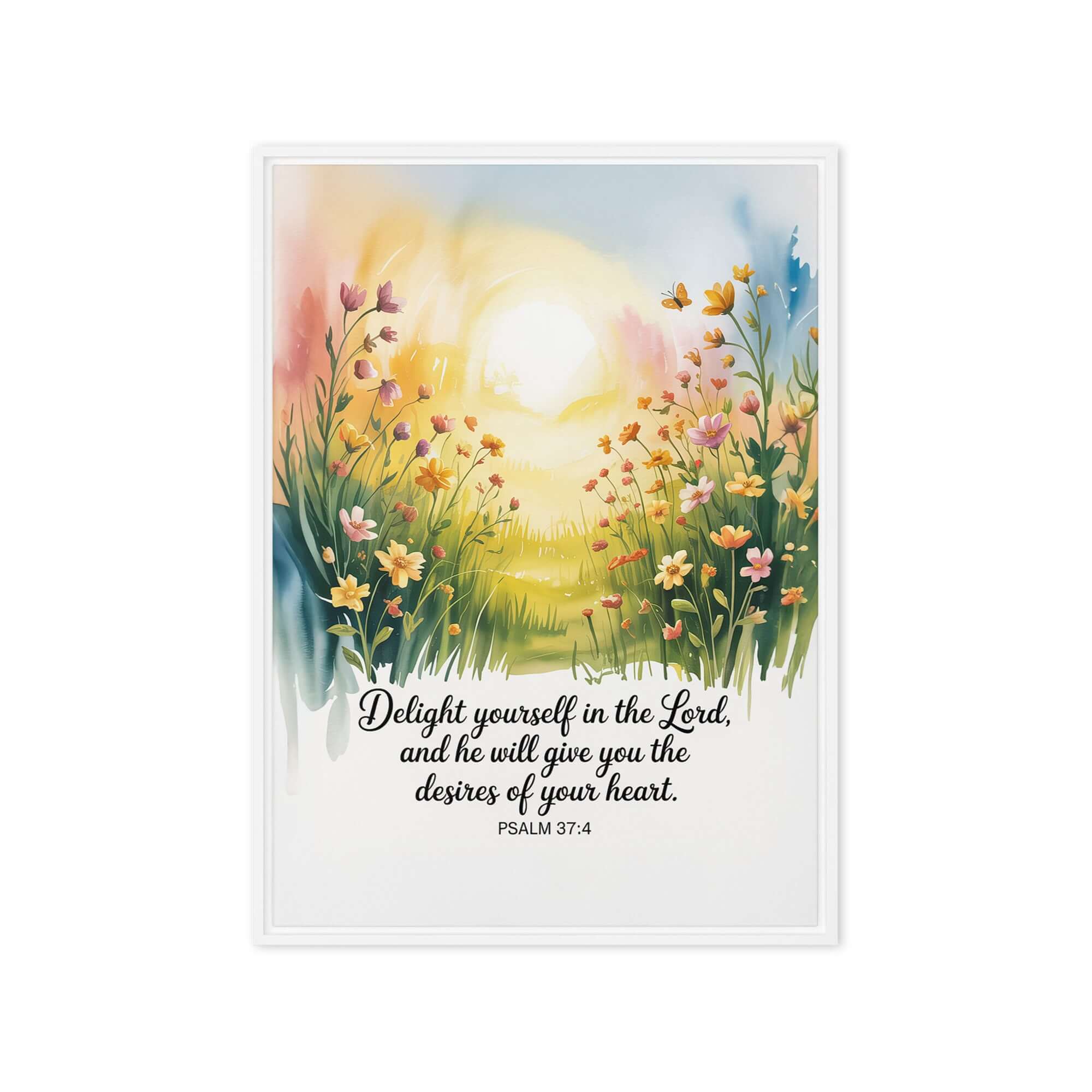 Psalm 37:4 Bible Verse, will give Framed Canvas White 20″×28″