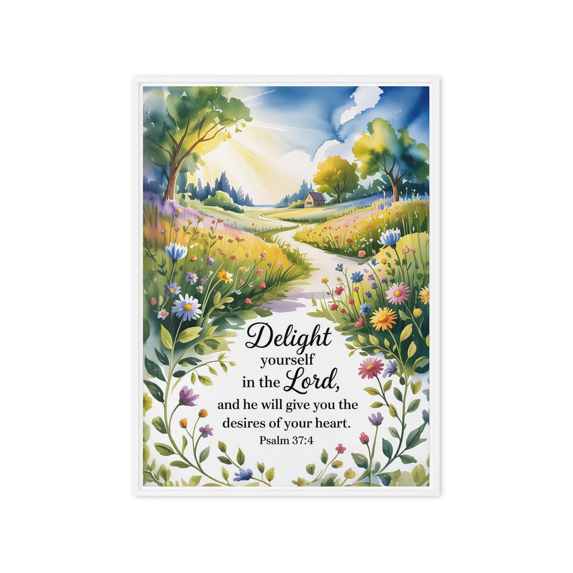 Psalm 37:4 Bible Verse, desires Framed Canvas White 20″×28″