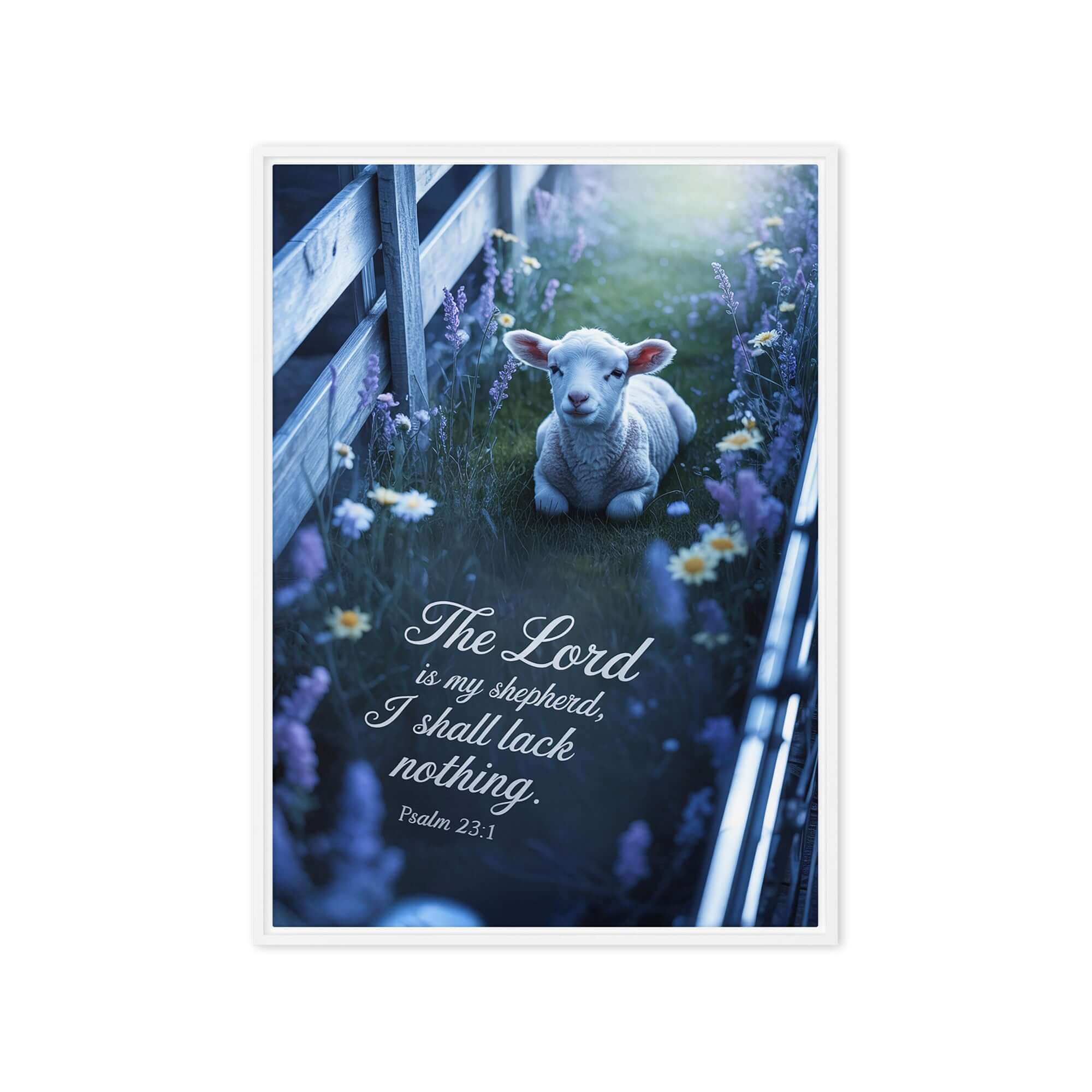 Psalm 23:1 Bible Verse, Shepherd Framed Canvas White 20″×28″