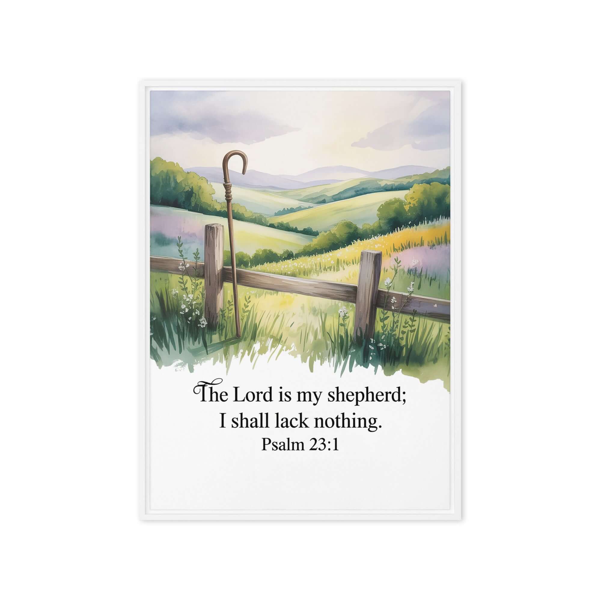 Psalm 23:1 Bible Verse, Lack Framed Canvas White 20″×28″