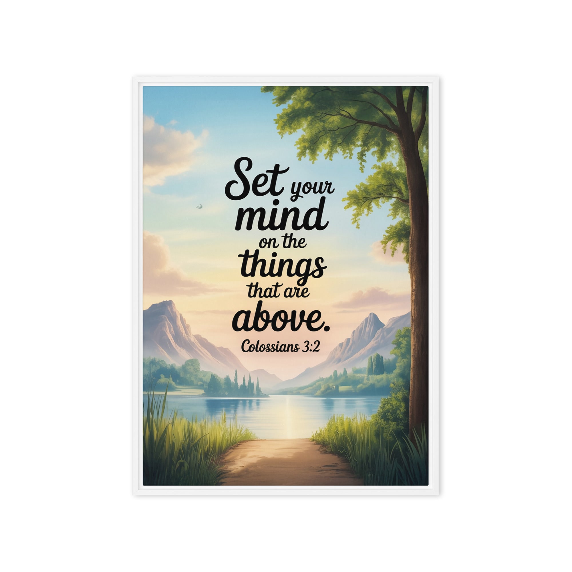 Colossians 3:2 Bible Verse Set Framed Canvas White 20″×28″